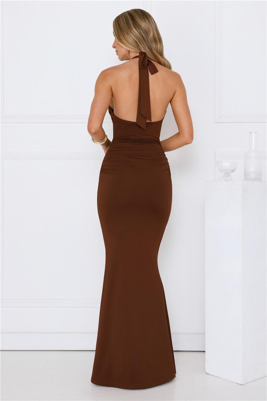 Iconic Dream Halter Maxi Dress Chocolate Product Image