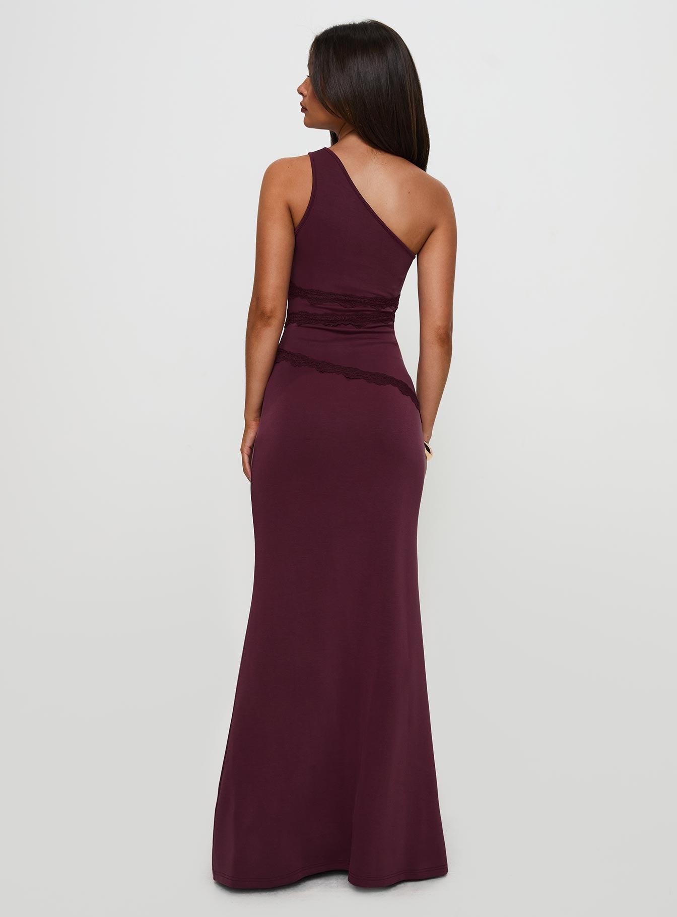 Ultraviolet One Shoulder Lace Maxi Dress Wine Product Image