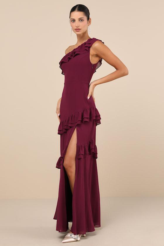 Brilliant Grace Plum Purple Ruffled One-Shoulder Maxi Dress Product Image