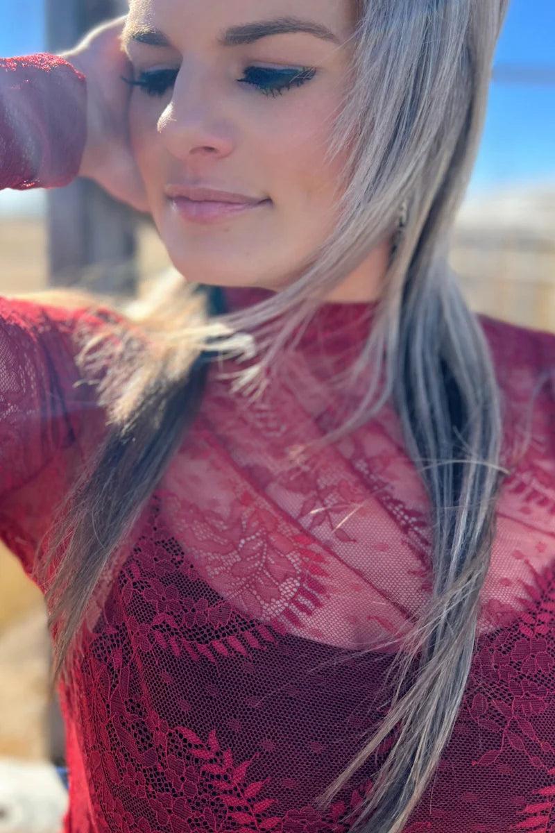 Sterling Kreek Write It In Red Lace Top Product Image