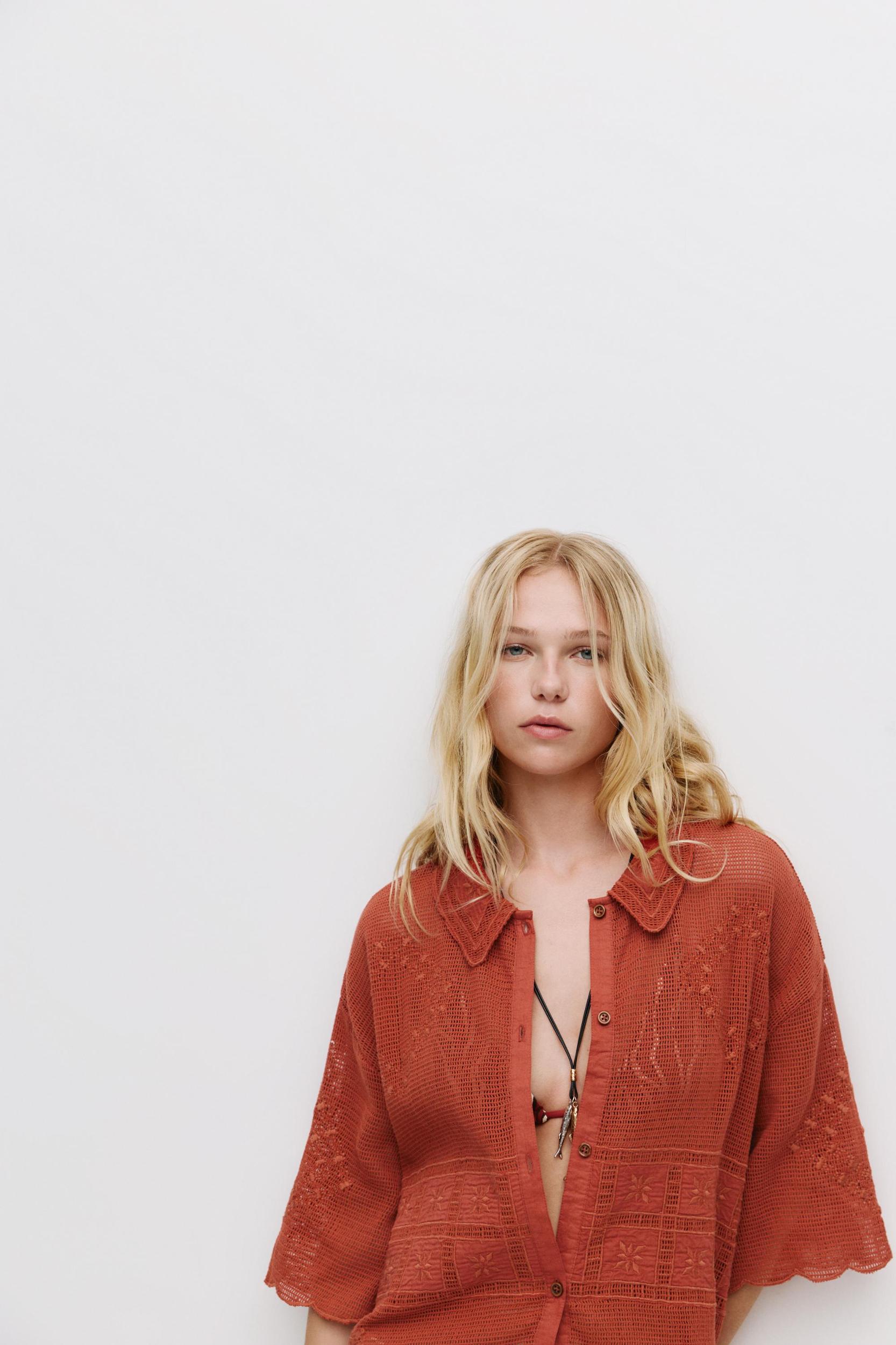 Embroidered cutwork shirt Product Image