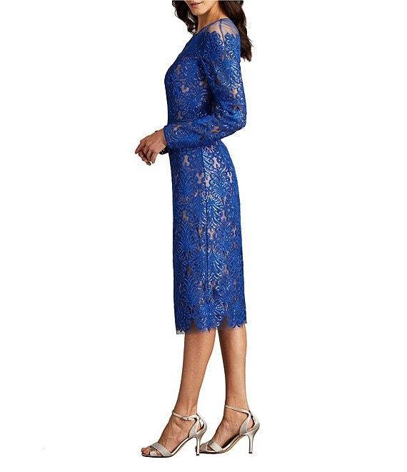 Tadashi Shoji Long Sleeve Sequin Embroidered Lace Sheath Midi Dress Product Image