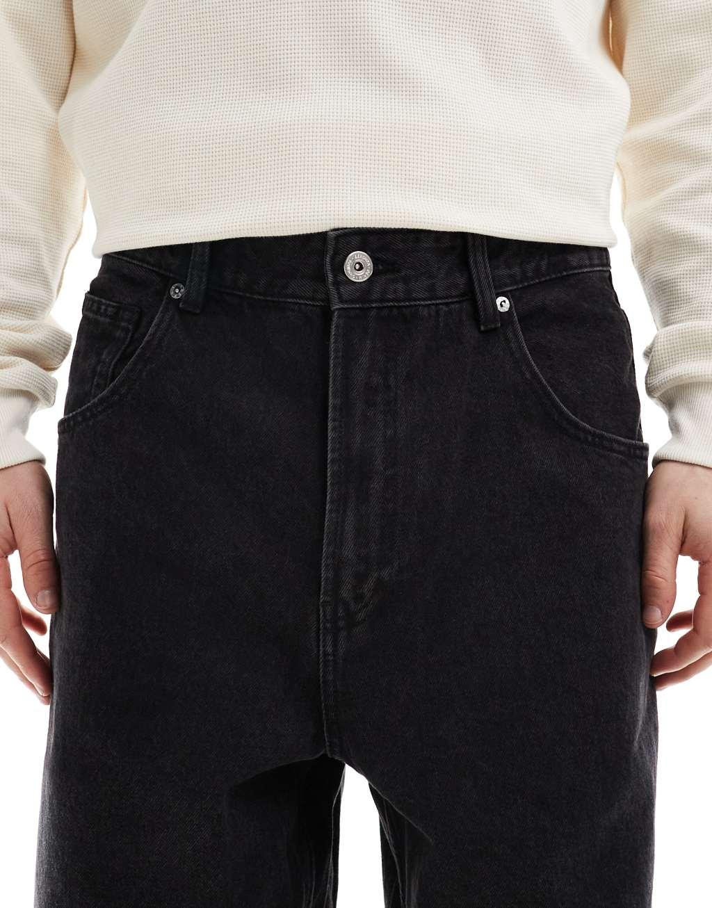 Bershka super baggy fit jeans in solid black Product Image