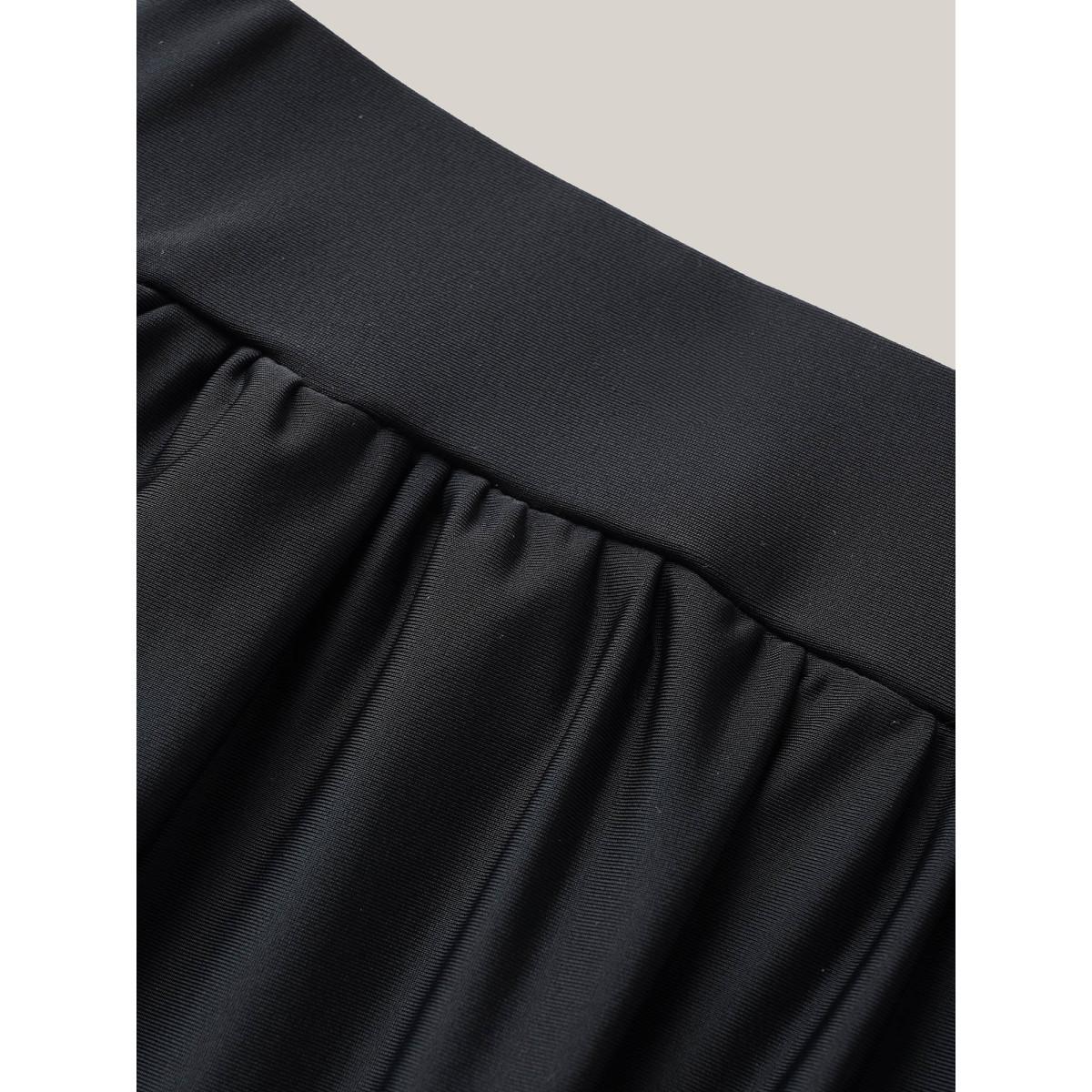 Plus Size High Waisted Pockets Solid Pleated Swim Bottom Women's Swimwear Black Resort Gathered High stretch Bodycon High Rise Slanted pocket Curve Swim Bottoms BloomChic 28/5X Product Image