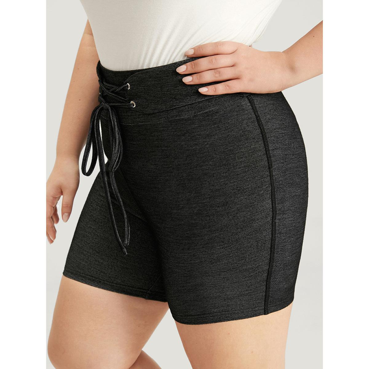 Plus Size Solid High Rise Ties Very Stretchy Leggings Women Black Casual High stretch Skinny High Rise Dailywear Leggings BloomChic 12/L Product Image