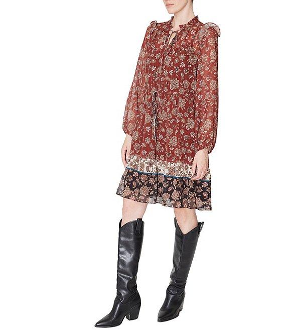 Julia Jordan Floral Print Chiffon Tie V-Neckline Long Sleeve Dress Product Image