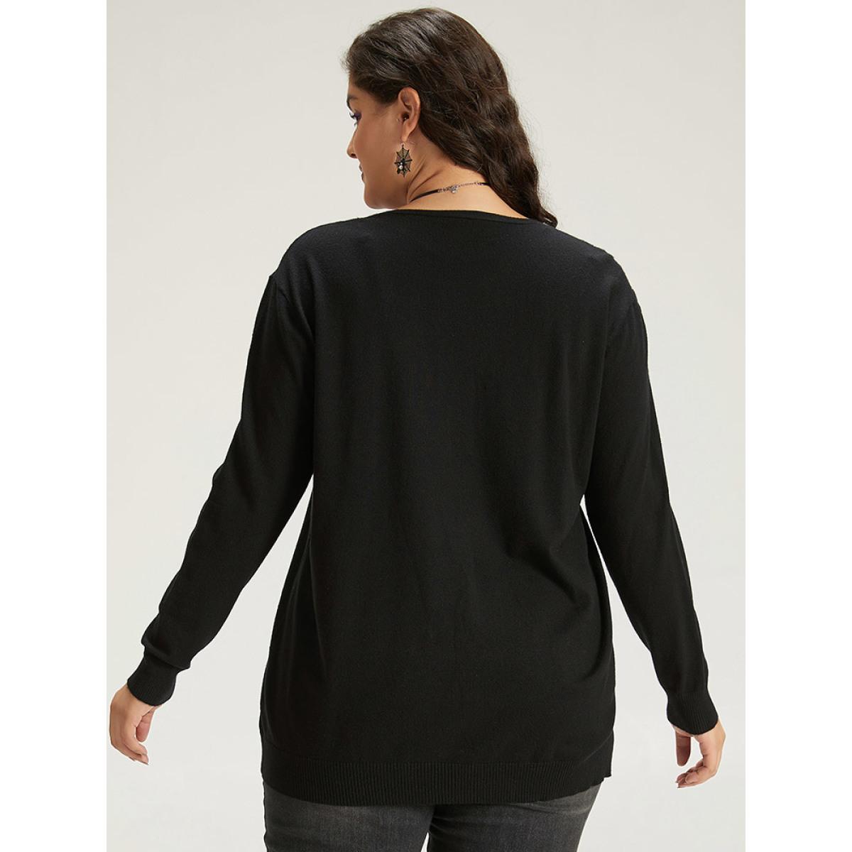 Plus Size Supersoft Essentials Halloween Spider Web Button Through Cardigan Black Women Leisure Loose Long Sleeve Casual Cardigans BloomChic 28/5X Product Image