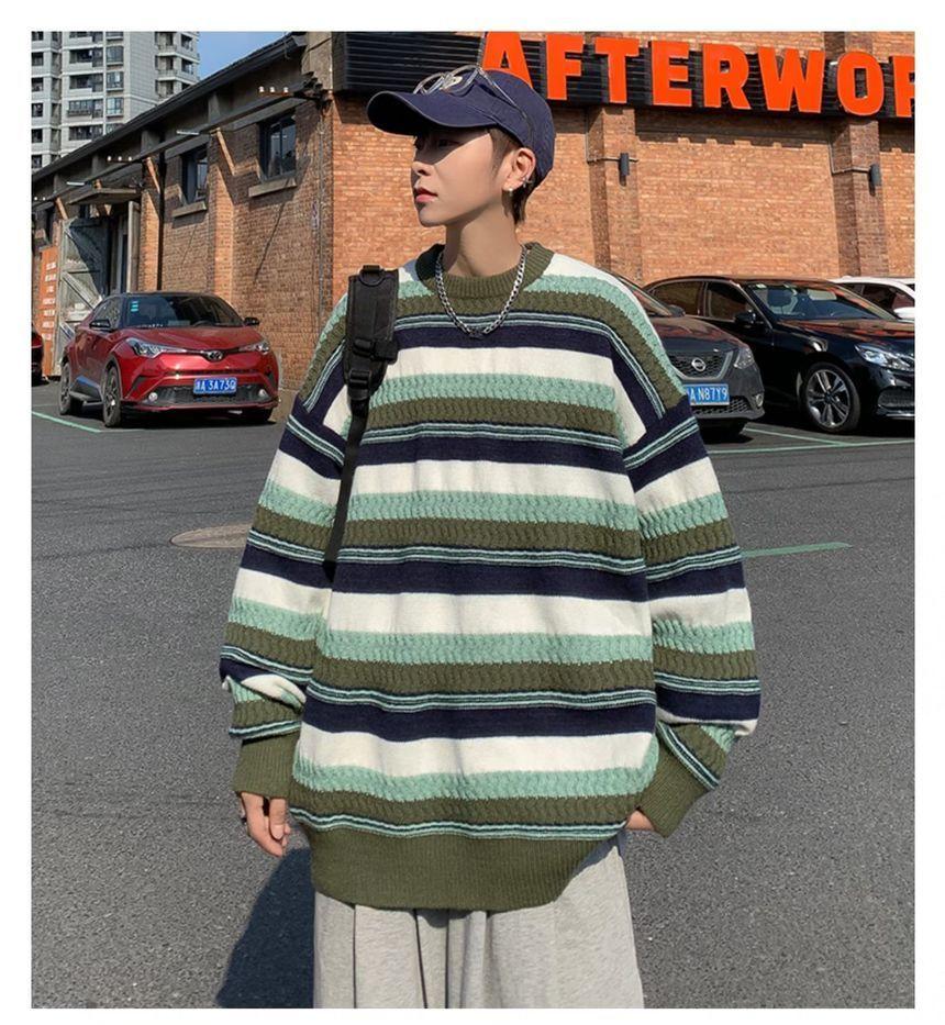 Long-Sleeve Color-Block Striped Knit Top Product Image