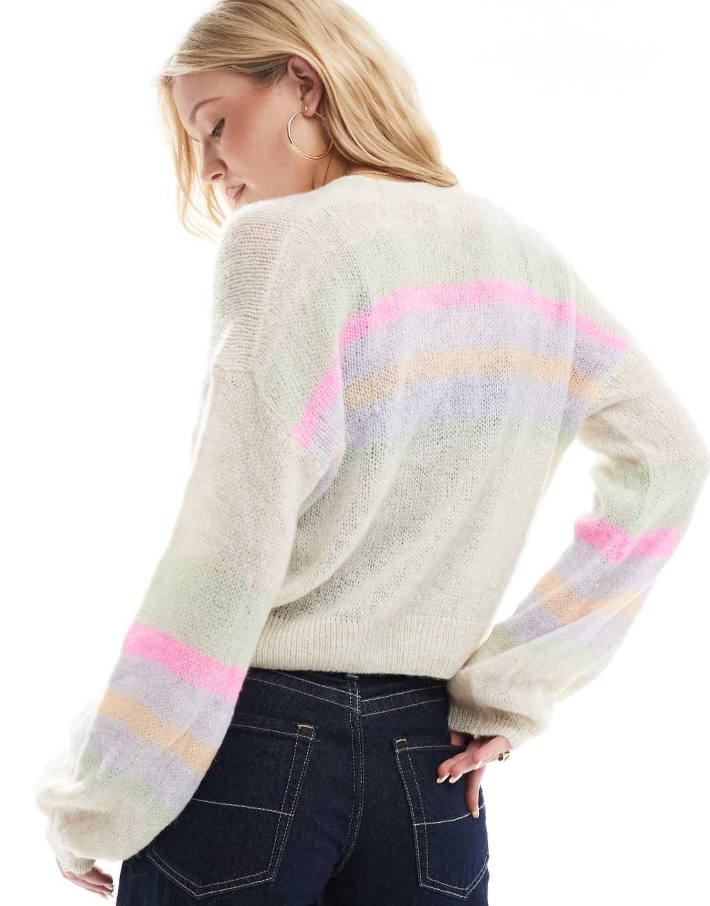 ONLY lightweight knitted cardigan in beige with multi stripes Product Image