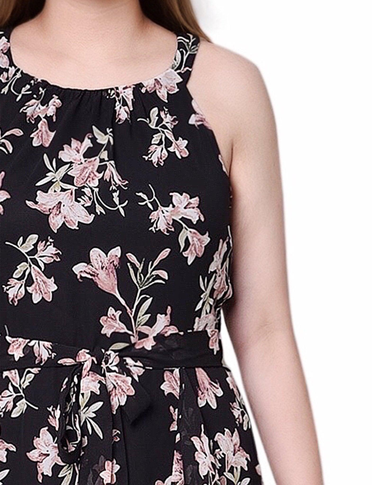 Black Pink Halter Front Chiffon Maxi Dress - Petite Product Image