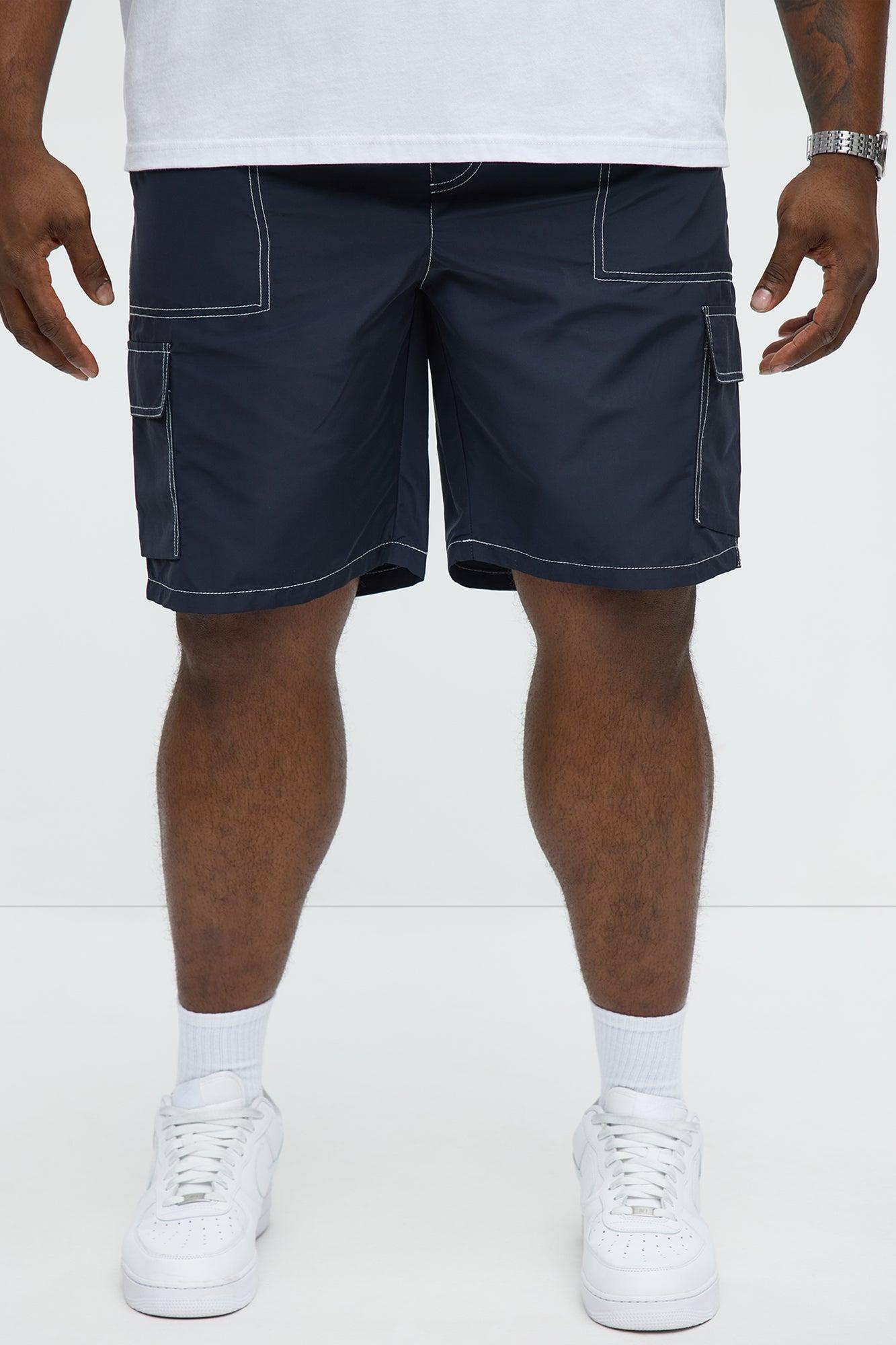 Contrast Stitch Nylon Cargo Short - Blue Male Product Image