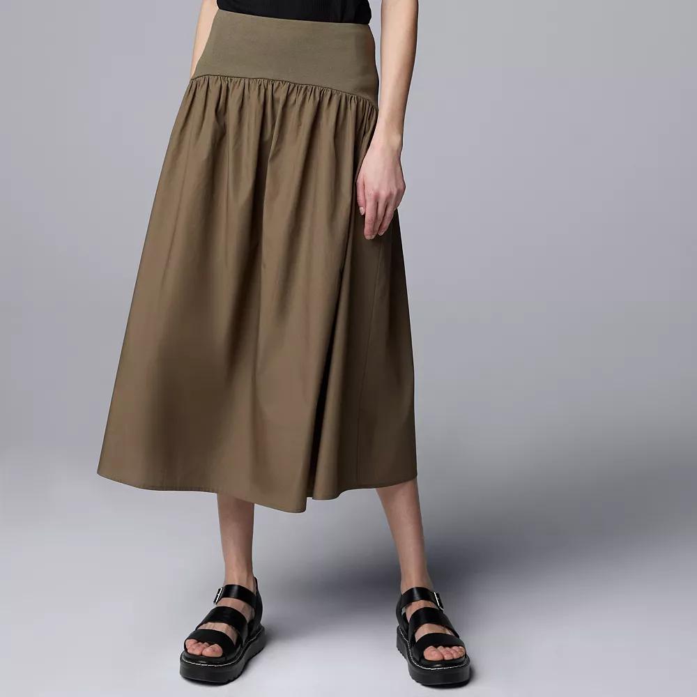 Petite Simply Vera Vera Wang Mixed Media Skirt, Women's, Size: XL Petite, Green Tapenade Product Image