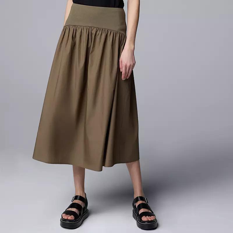 Petite Simply Vera Vera Wang Mixed Media Skirt, Women's, Size: XL Petite, Green Tapenade Product Image