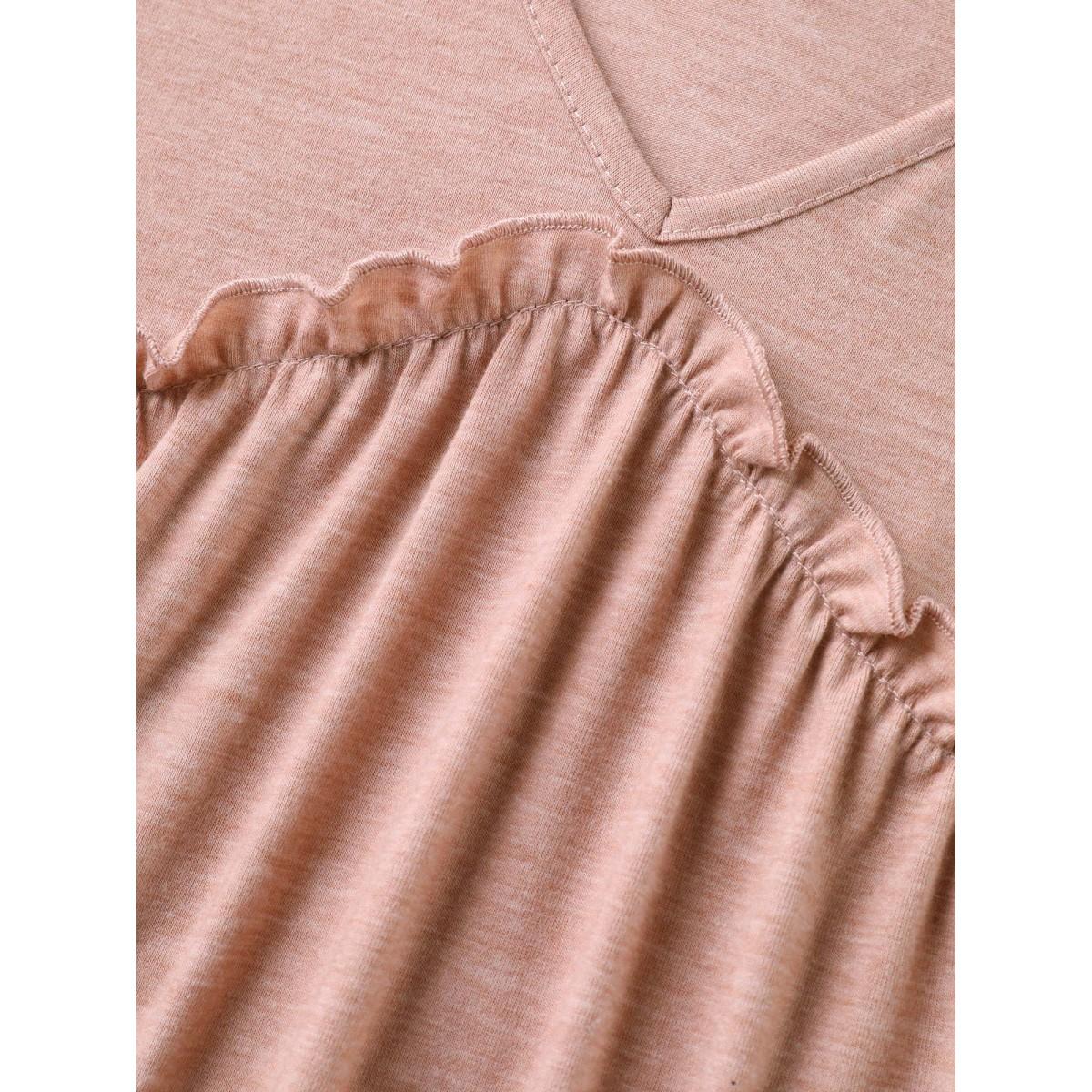 Plus Size Petal Trim Ruffled Hem Tiered T-Shirt Dirtypink Women Gathered V-neck Everyday-Casual T-shirts BloomChic 12/L Product Image