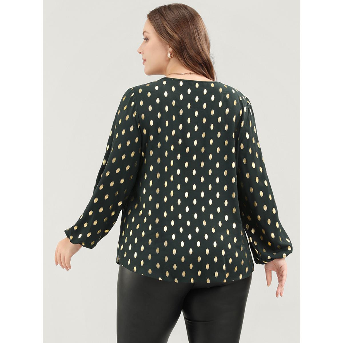 Plus Size DarkGreen Polka Dot Round Neck Lantern Sleeve Blouse Women Party Long Sleeve Round Neck Going out Blouses BloomChic 18-20/2X Product Image