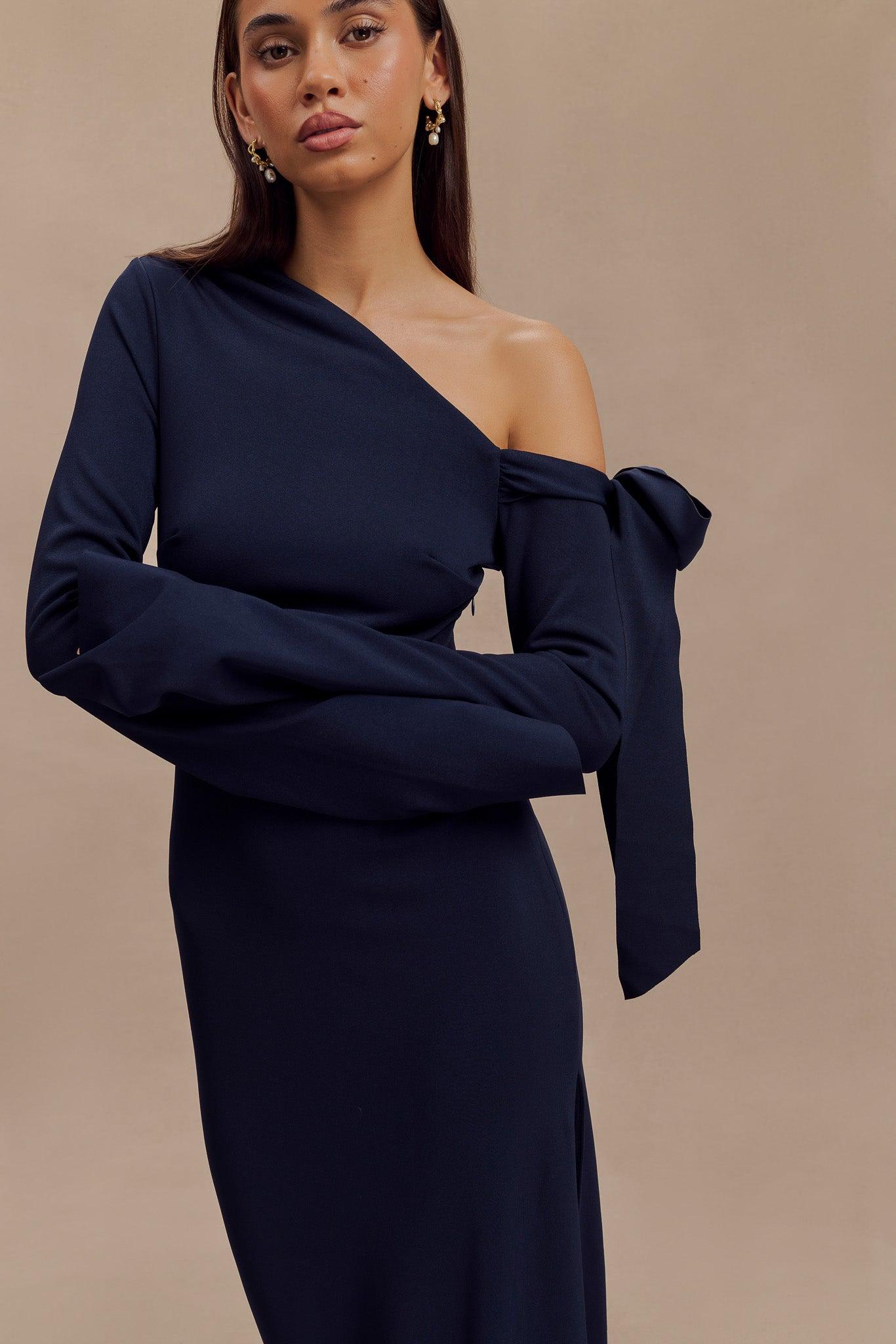 Nicola One Shoulder Crepe Maxi Dress - Dark Navy Product Image