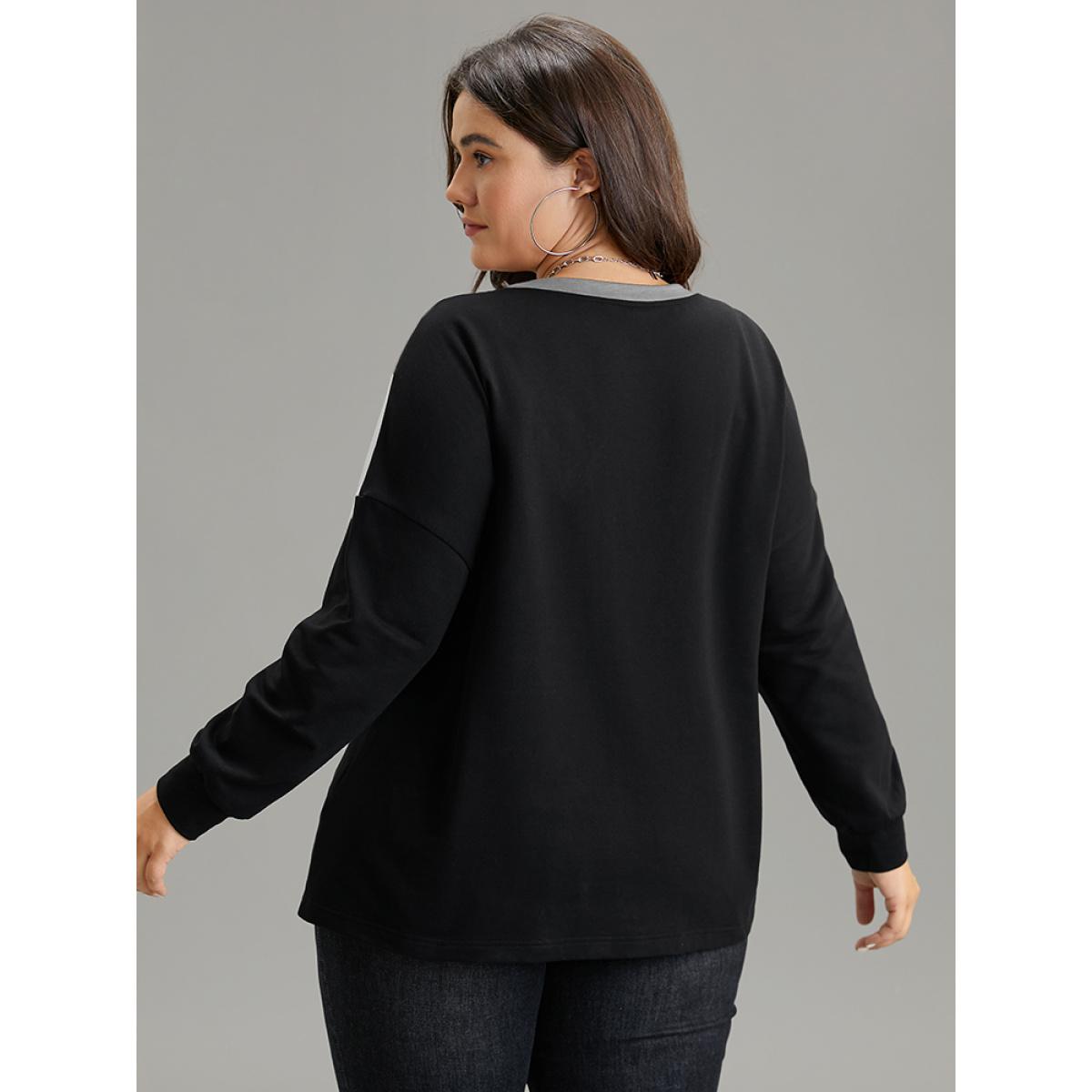Plus Size Colorblock Contrast Round Neck Drop Shoulder Sweatshirt Women Gray Casual Contrast Round Neck Dailywear Sweatshirts BloomChic 18-20/2X Product Image