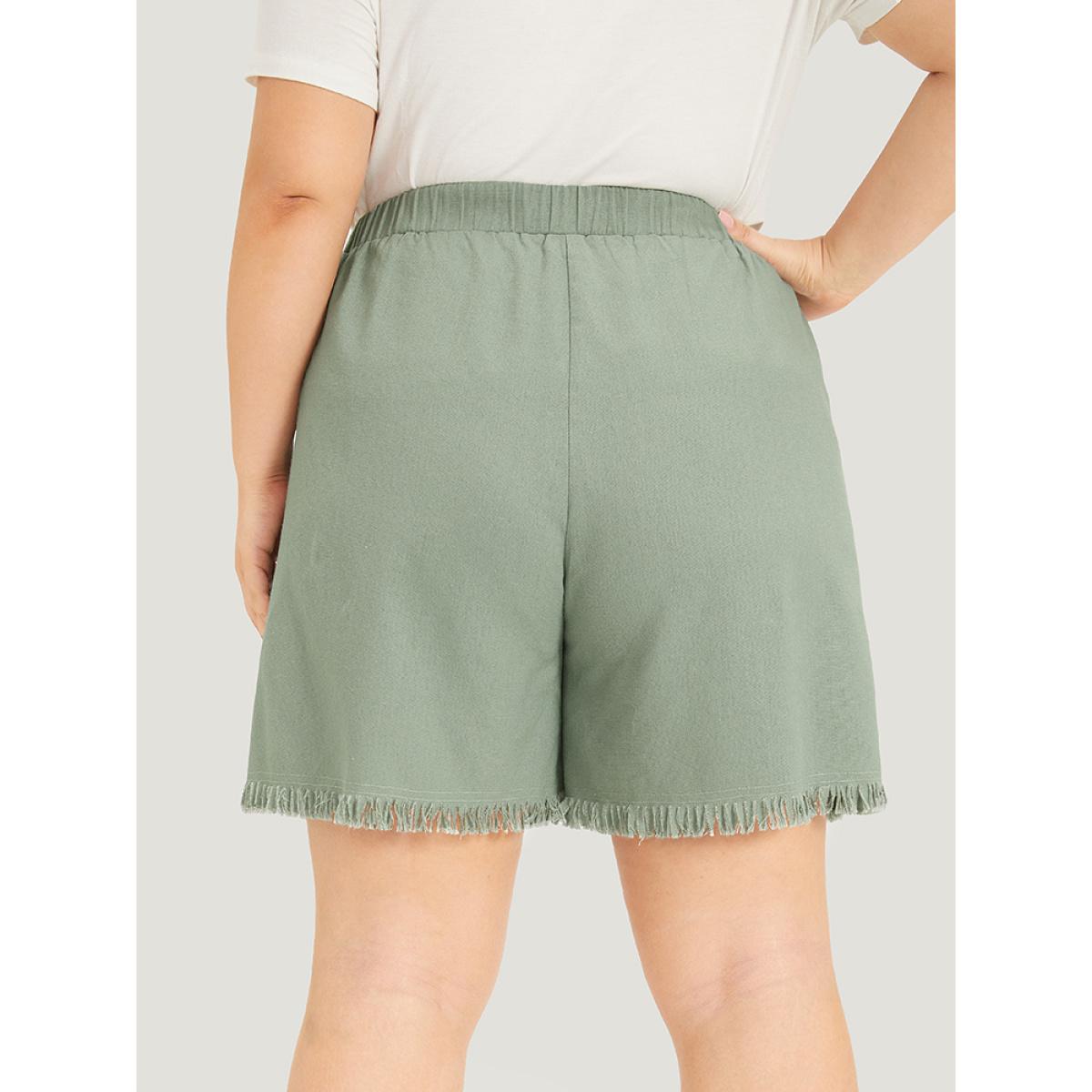 Plus Size Solid Pocket Raw Edges Elastic Waist Shorts Women Mint Casual Plain Dailywear Shorts BloomChic 22-24/3X Product Image