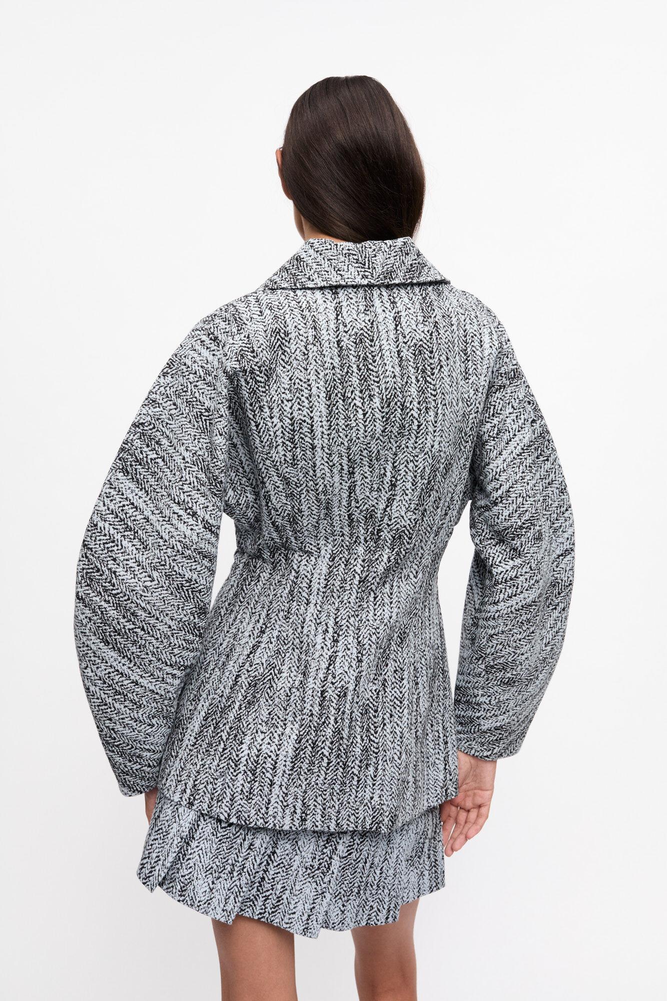 Blue Cotton Tweed Curve Sleeve Jacket Product Image