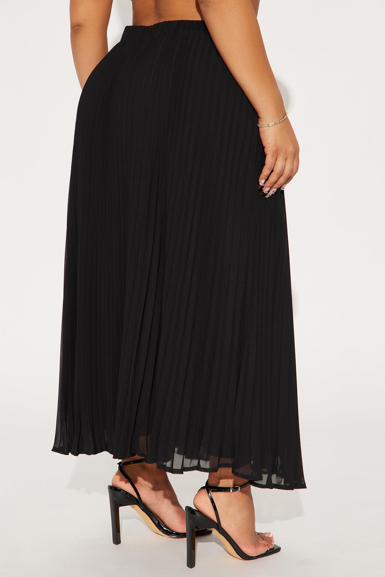 Press Reset Pleated Chiffon Midi Skirt - Black Product Image