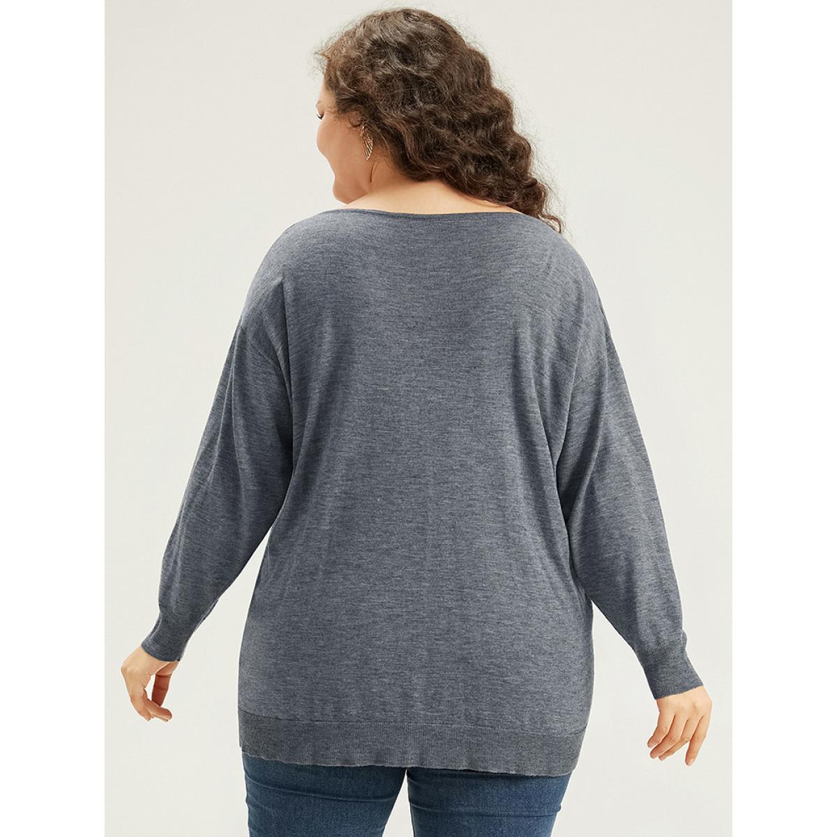 Plus Size Supersoft Essentials Heather Pearl Beaded V Neck Pullover SlateGray Women Casual Loose Long Sleeve V-neck Dailywear Pullovers BloomChic 22-24/3X Product Image
