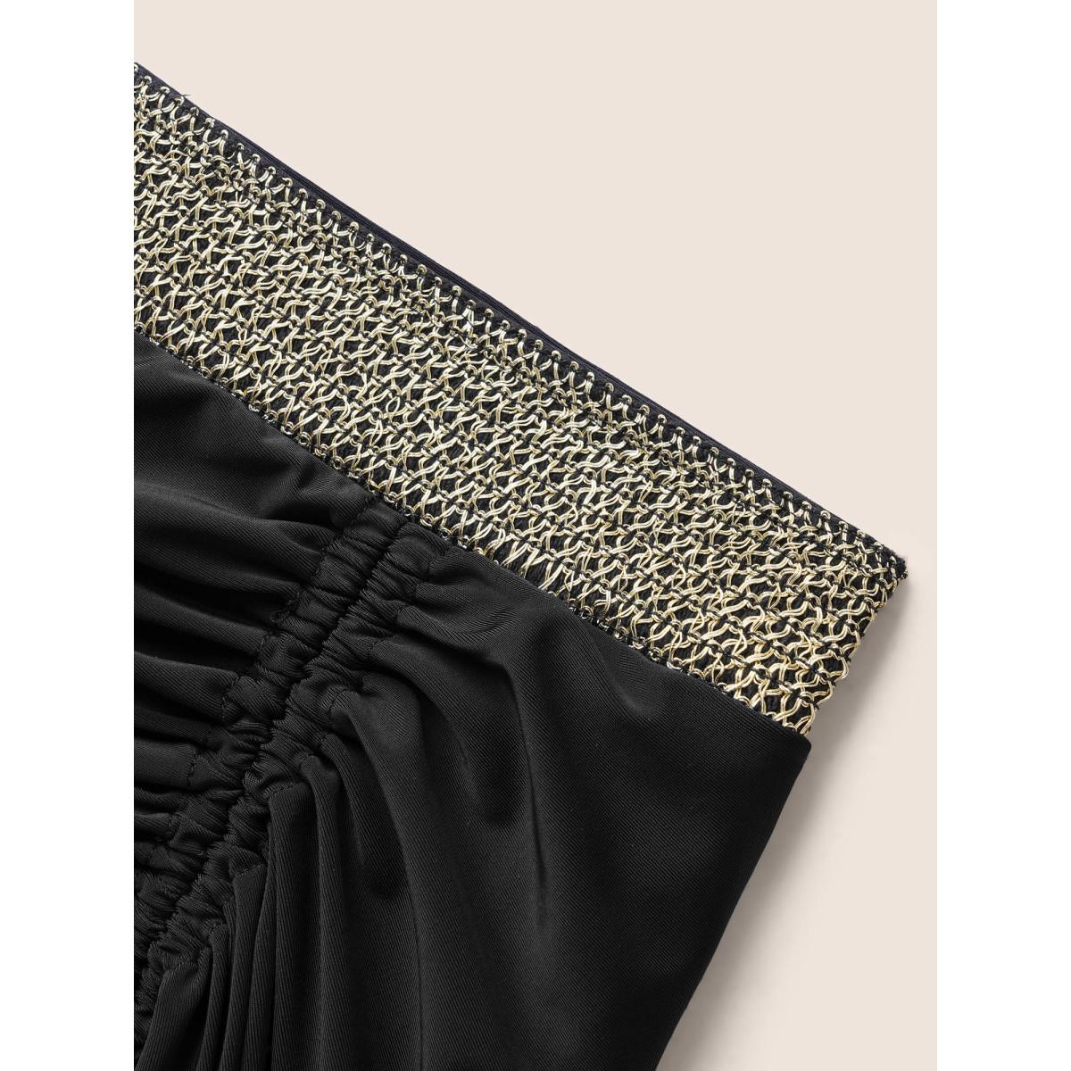 Plus Size Contrast Webbing Patchwork Drawstring Gathered Swim Bottom Women's Swimwear Black Beach Woven ribbon&lace trim High stretch Skinny High Rise Side seam pocket Curve Swim Bottoms BloomChic 26/4X Product Image