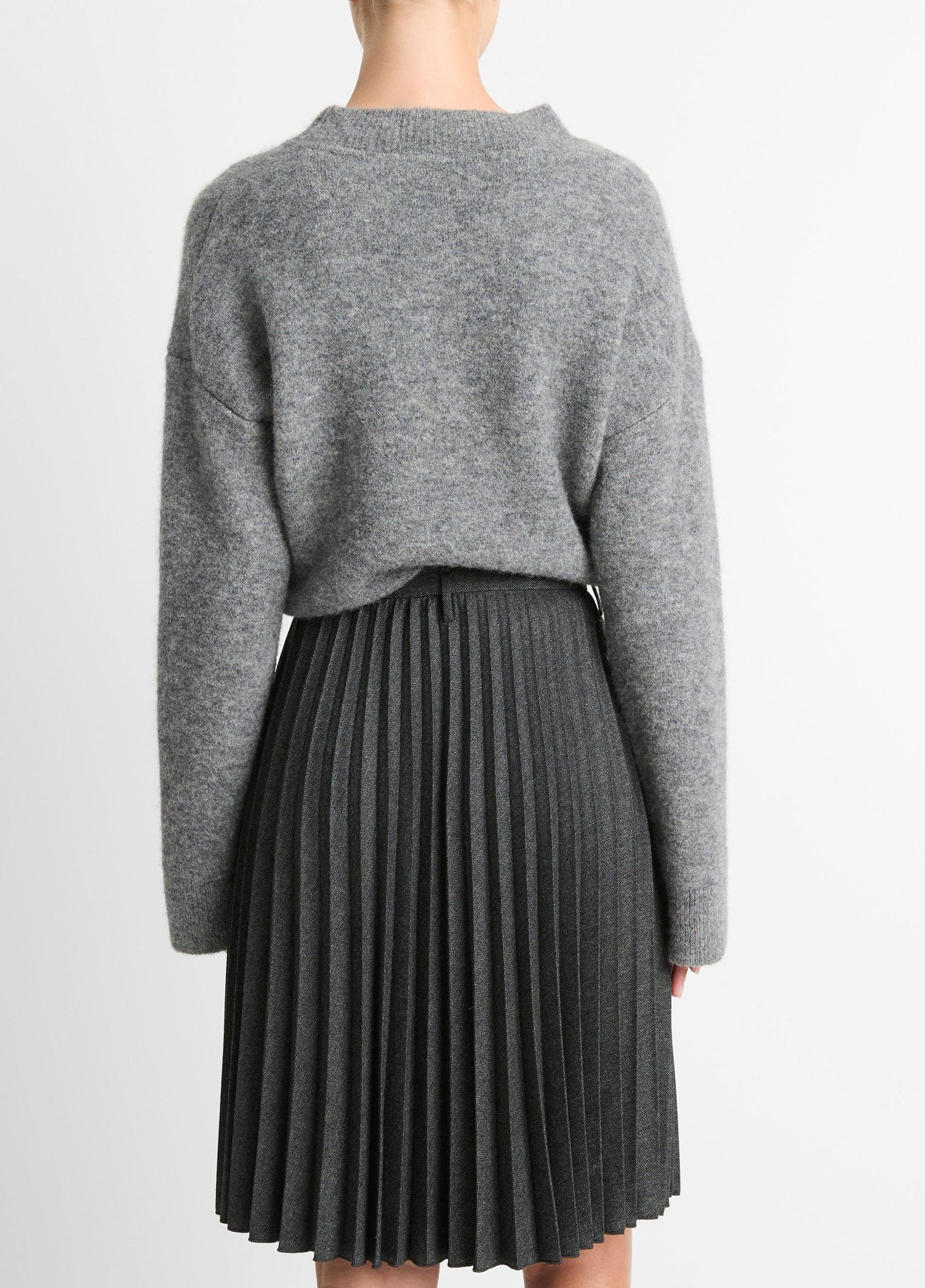 Pleated Italian Herringbone Wool-Blend Skirt Product Image