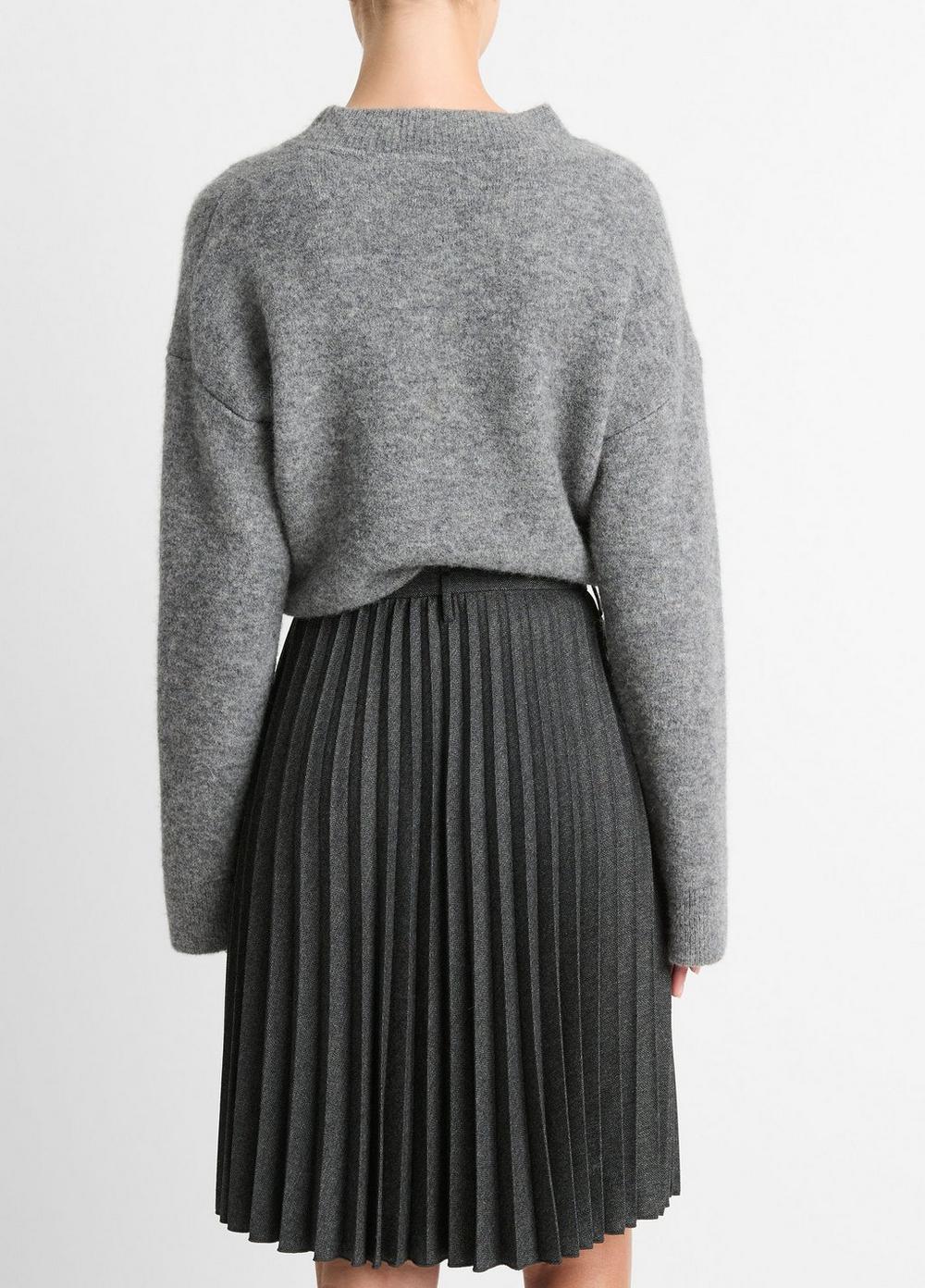 Pleated Italian Herringbone Wool-Blend Skirt Product Image