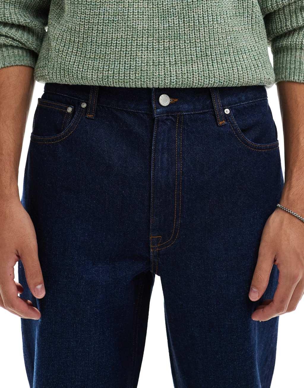 ASOS DESIGN straight leg jeans in dark wash blue Product Image