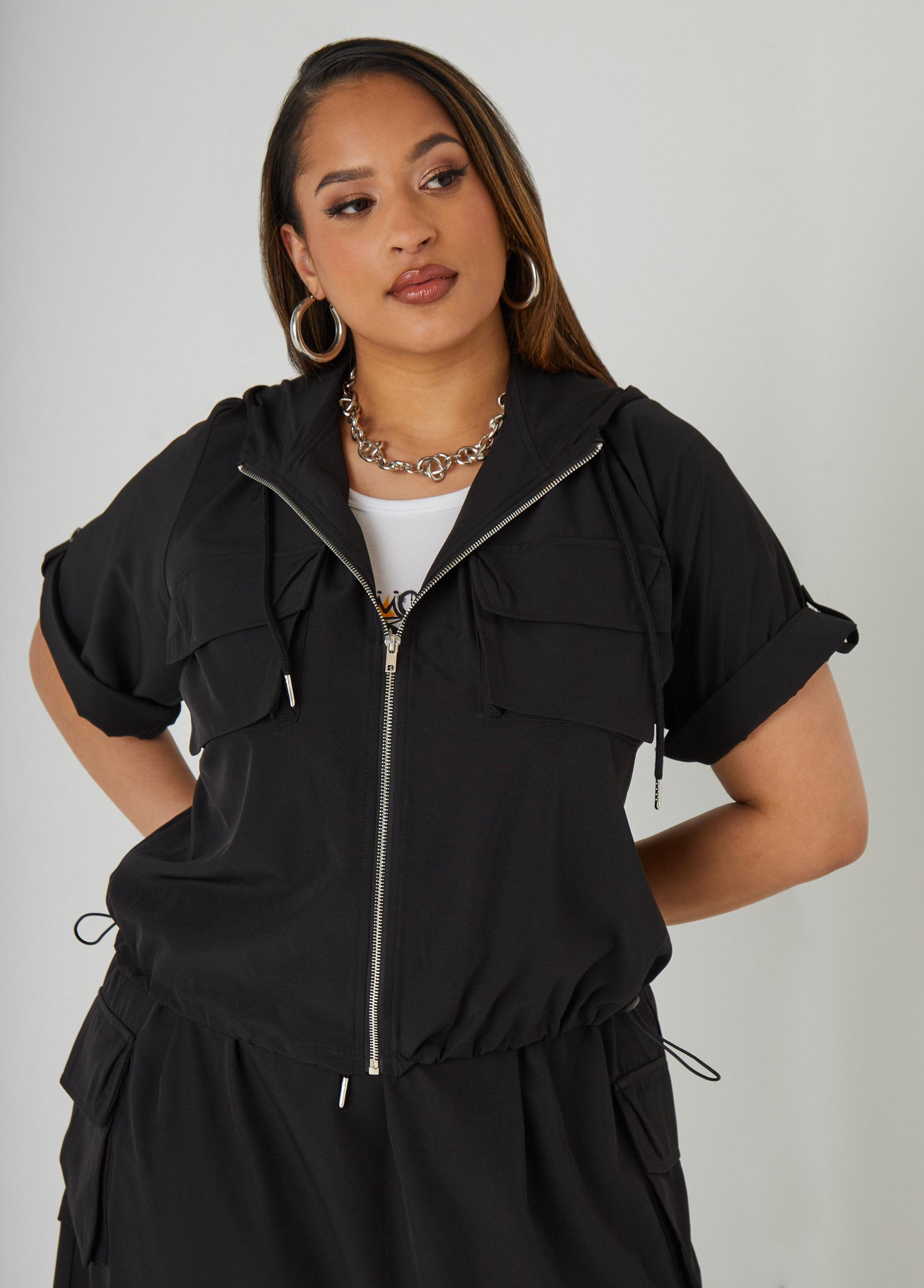 Hooded Drawstring Cargo Jacket Product Image