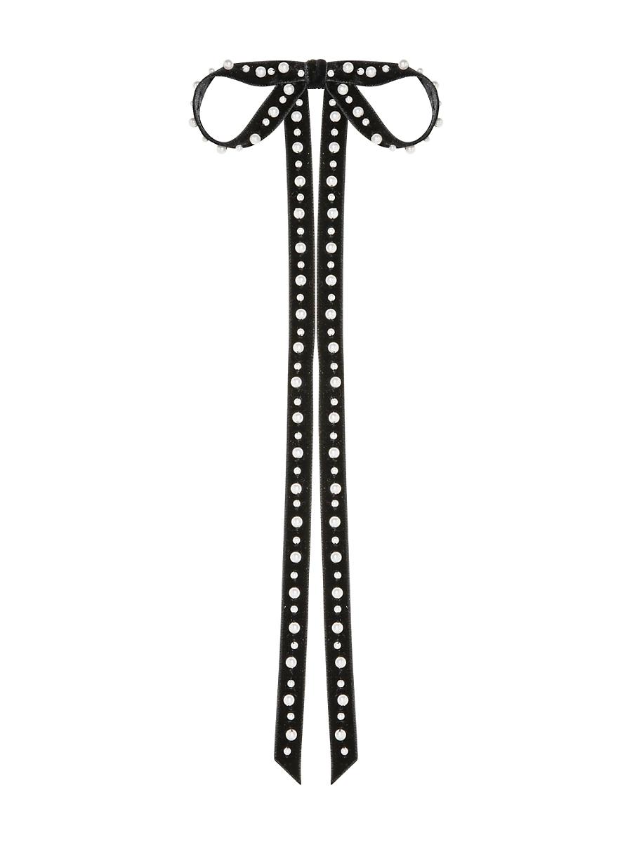 Womens Annalee Velvet Faux Pearl Bow Barrette Product Image