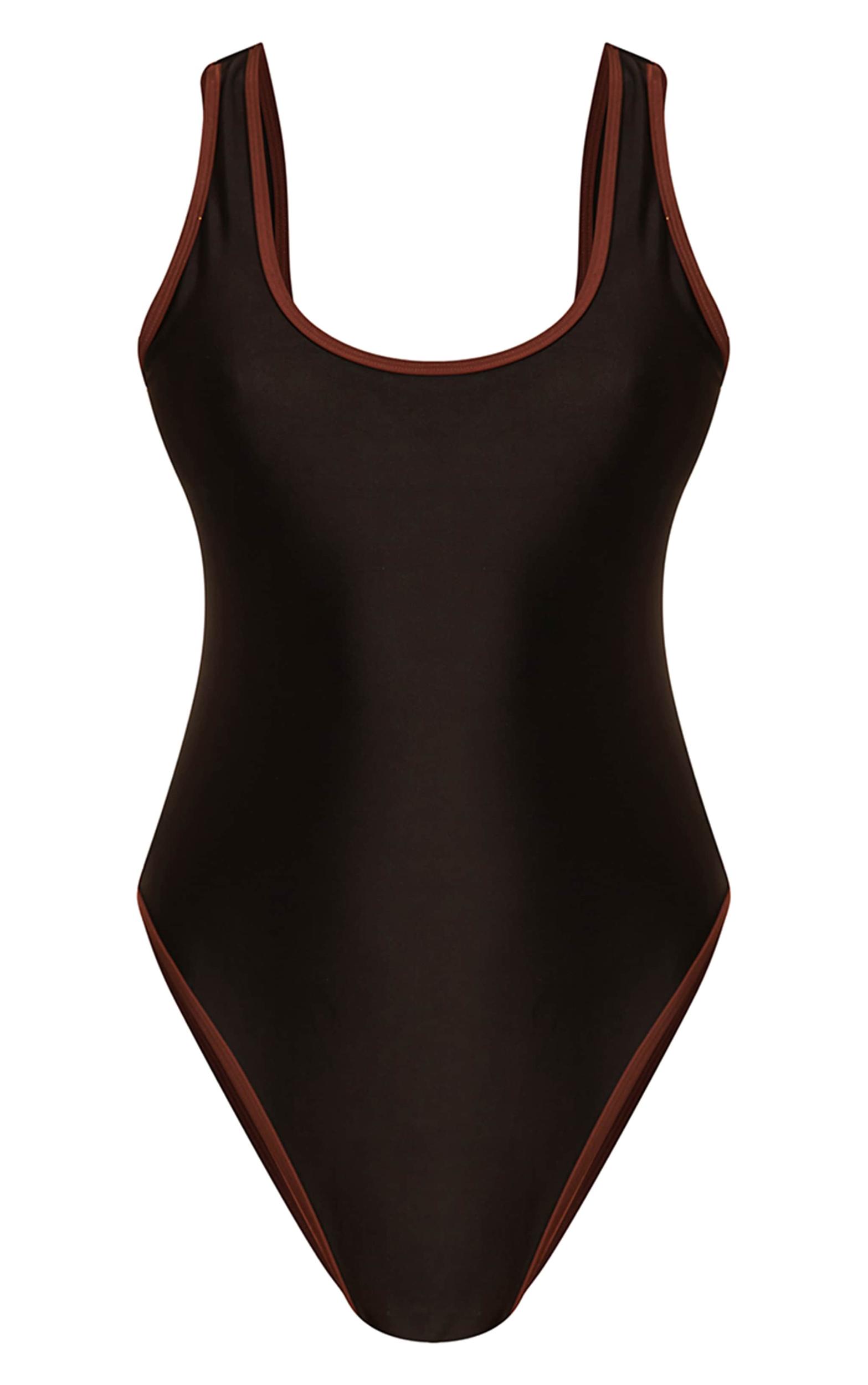 Black Contrast Binding Scoop Back Swimsuit Product Image