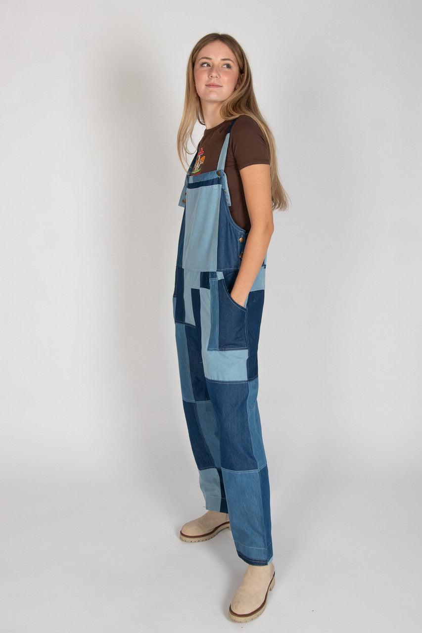 Lightweight Denim Patchwork Overalls Product Image