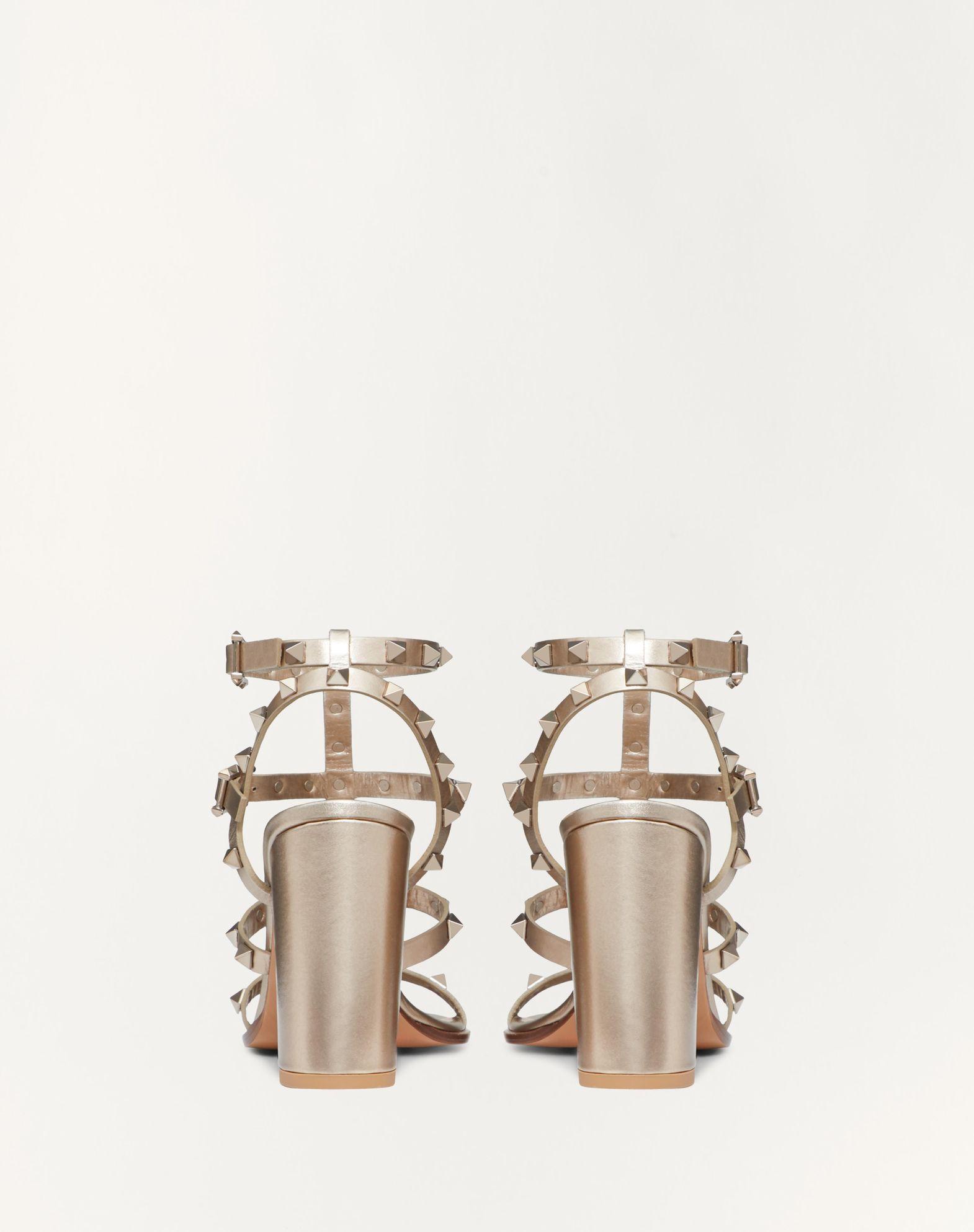 Rockstud Metallic Calfskin Leather Ankle Strap Sandal 90 Mm Product Image