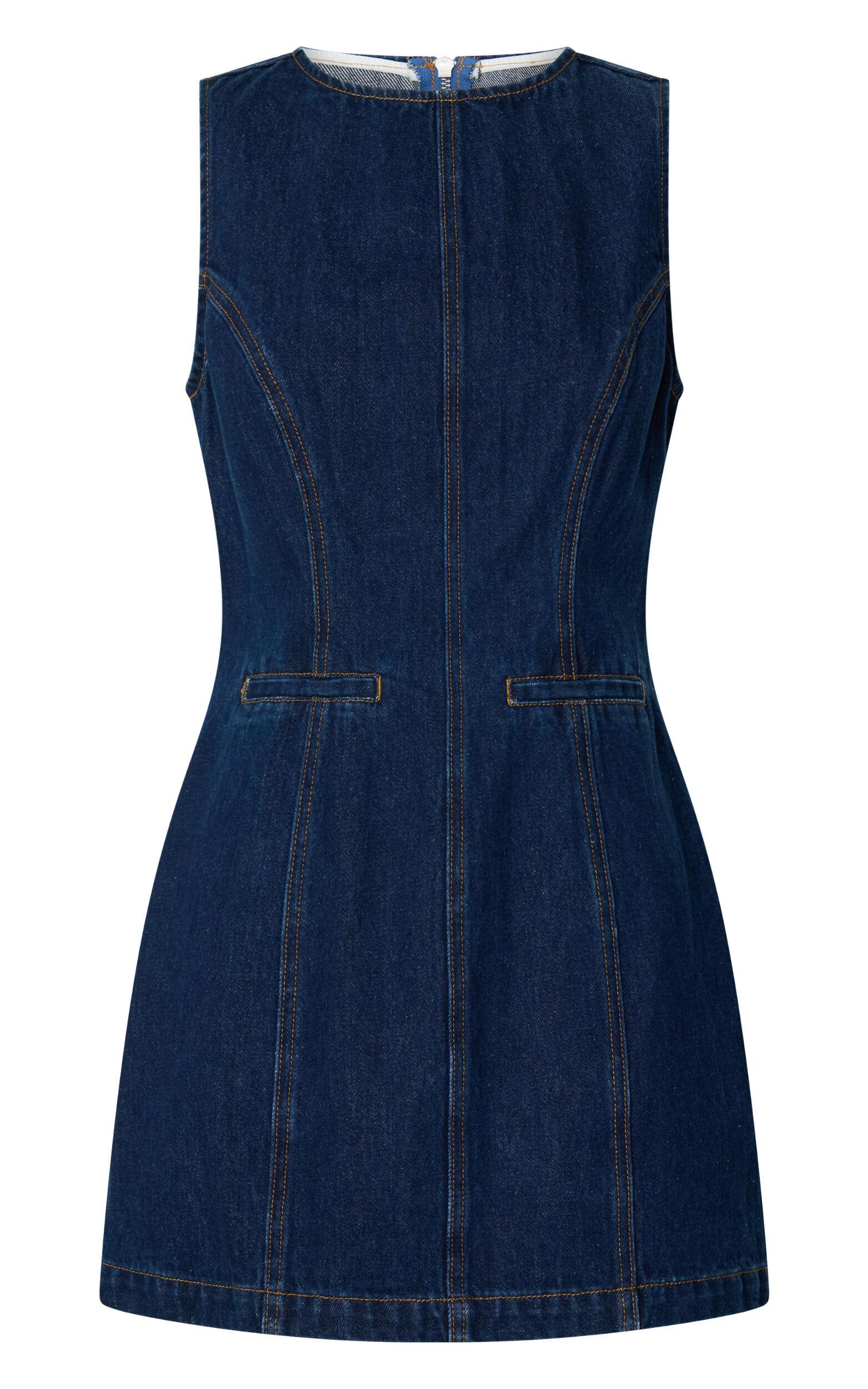 Olenna Mini Dress - High Neck Fitted Denim Dress in Indigo Wash Product Image