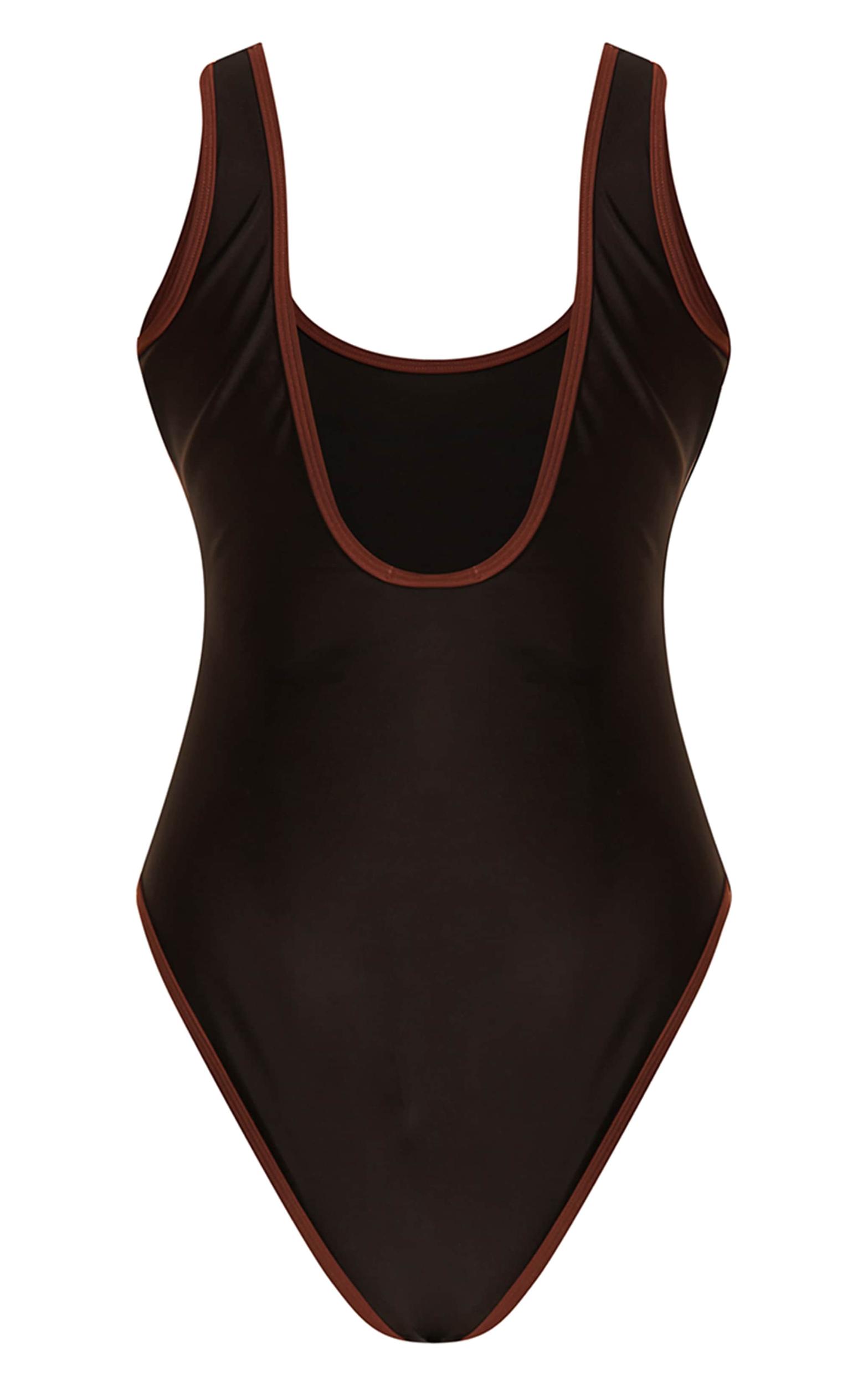 Black Contrast Binding Scoop Back Swimsuit Product Image