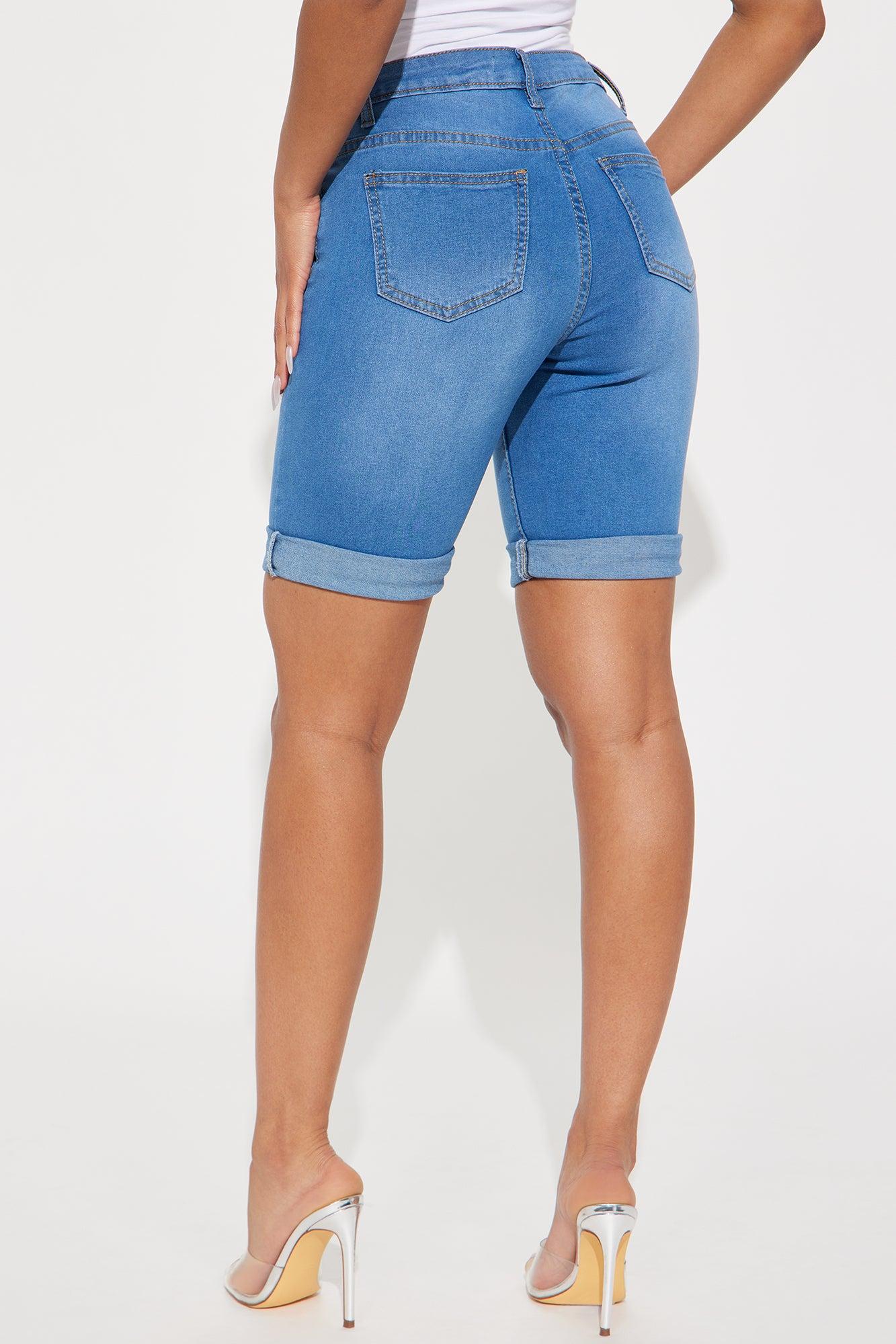 Sunset High Rise Bermuda Denim Shorts - Medium Wash Product Image