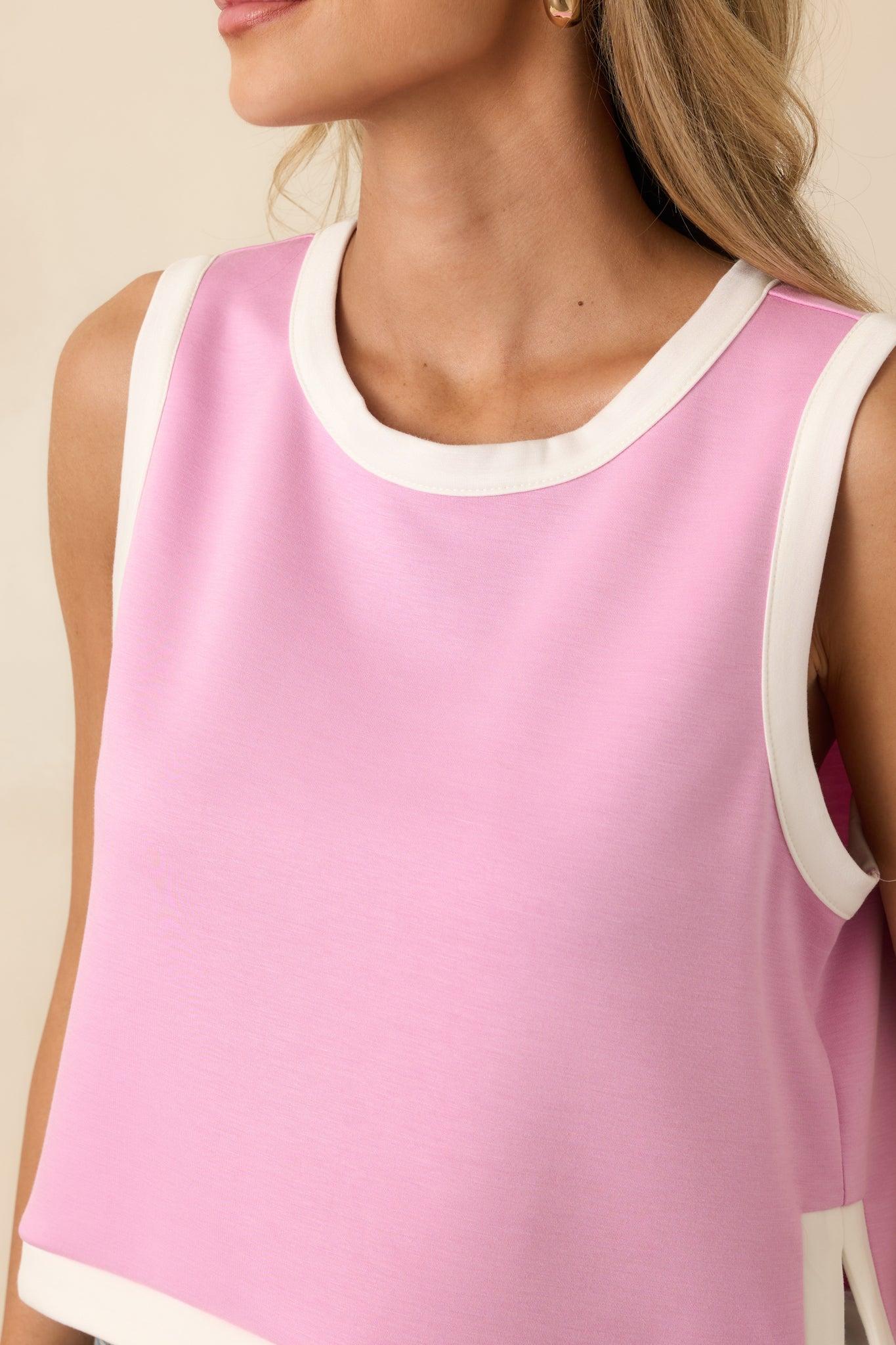 In Good Form Orchid Pink Stretch Knit Contrast Trim Top Product Image