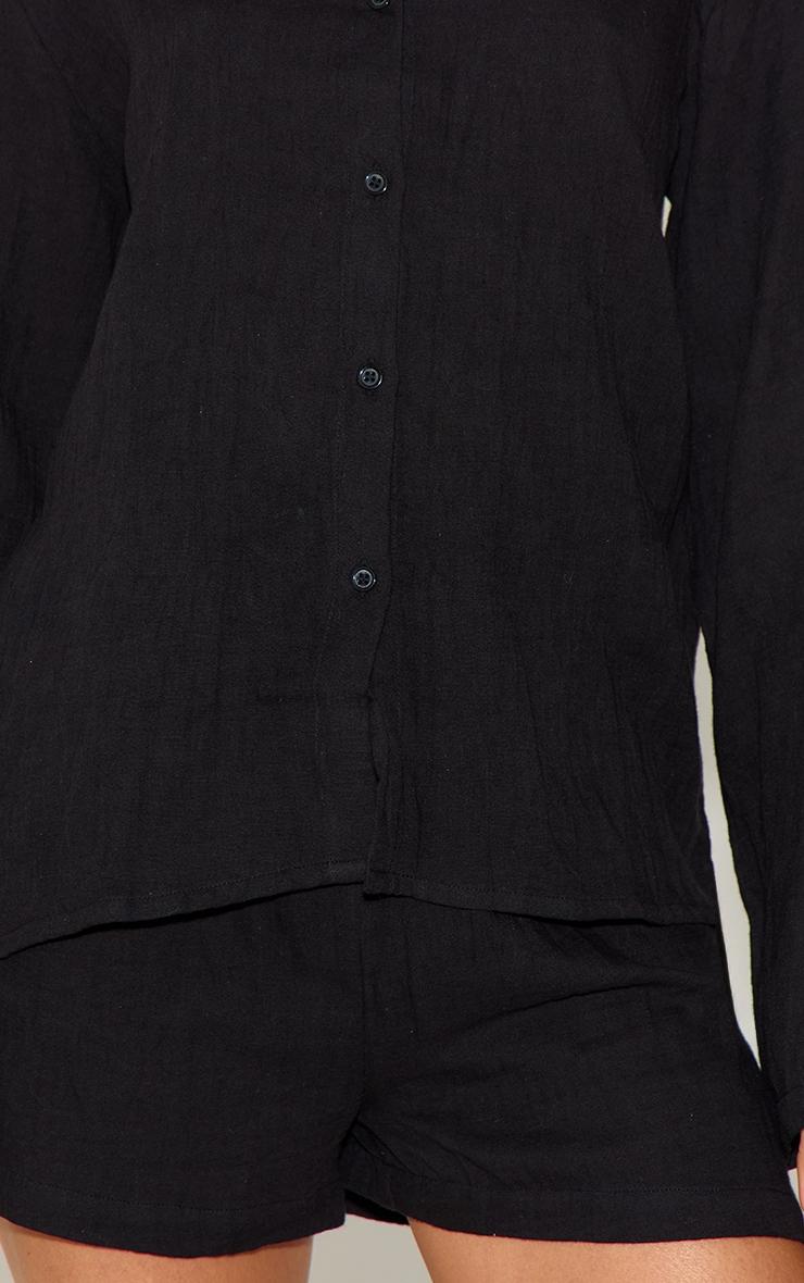 Black Cheesecloth Long Sleeve Short Pj Set Product Image