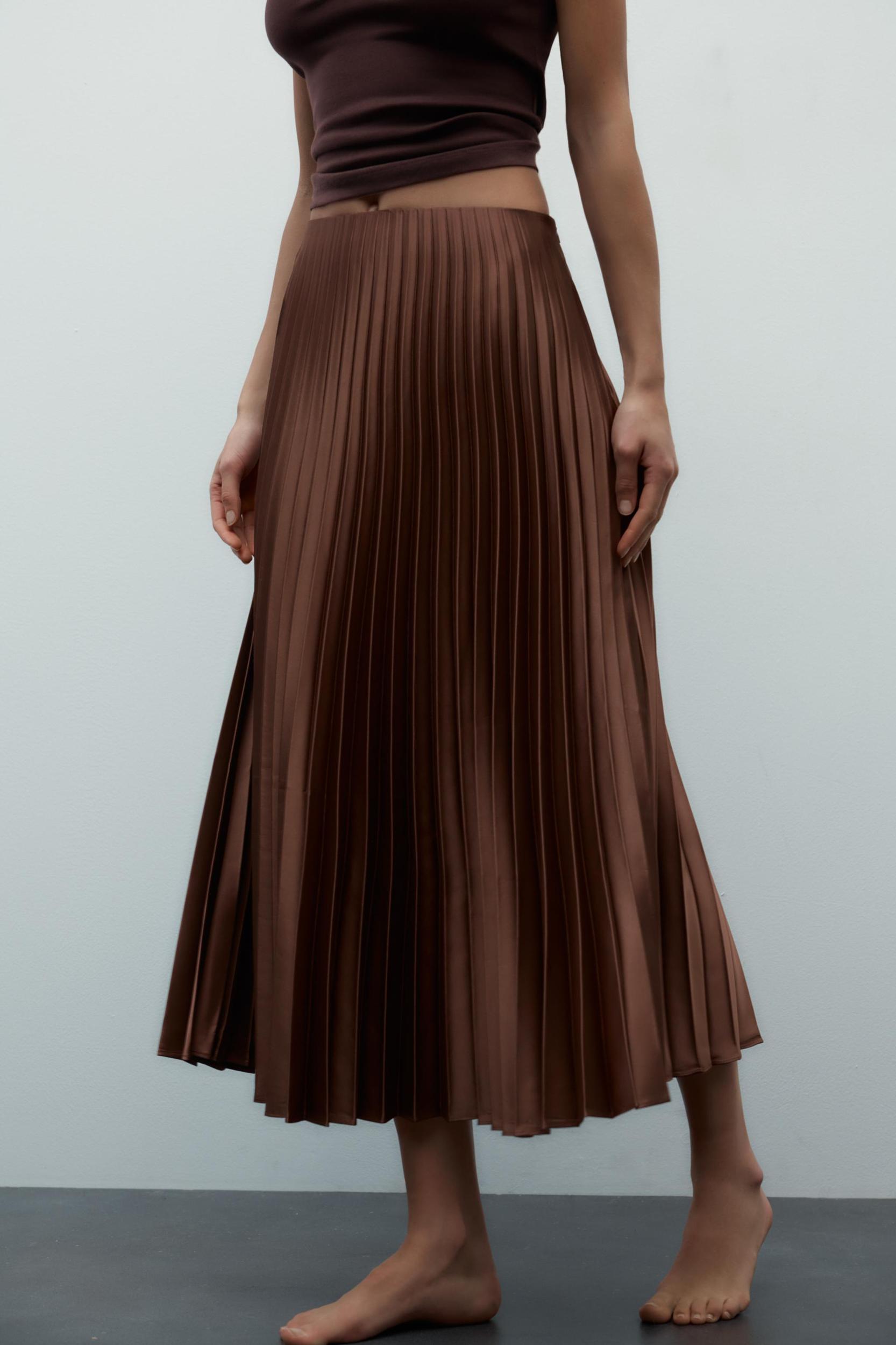 PLEATED SATIN MIDI SKIRT Product Image