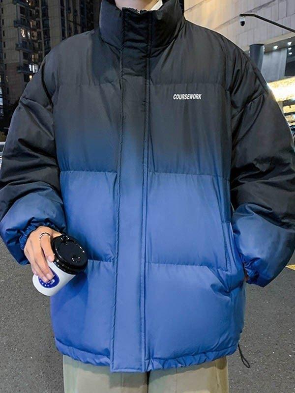 Men's Gradient Color Block Zip Up Padded Jacket Product Image