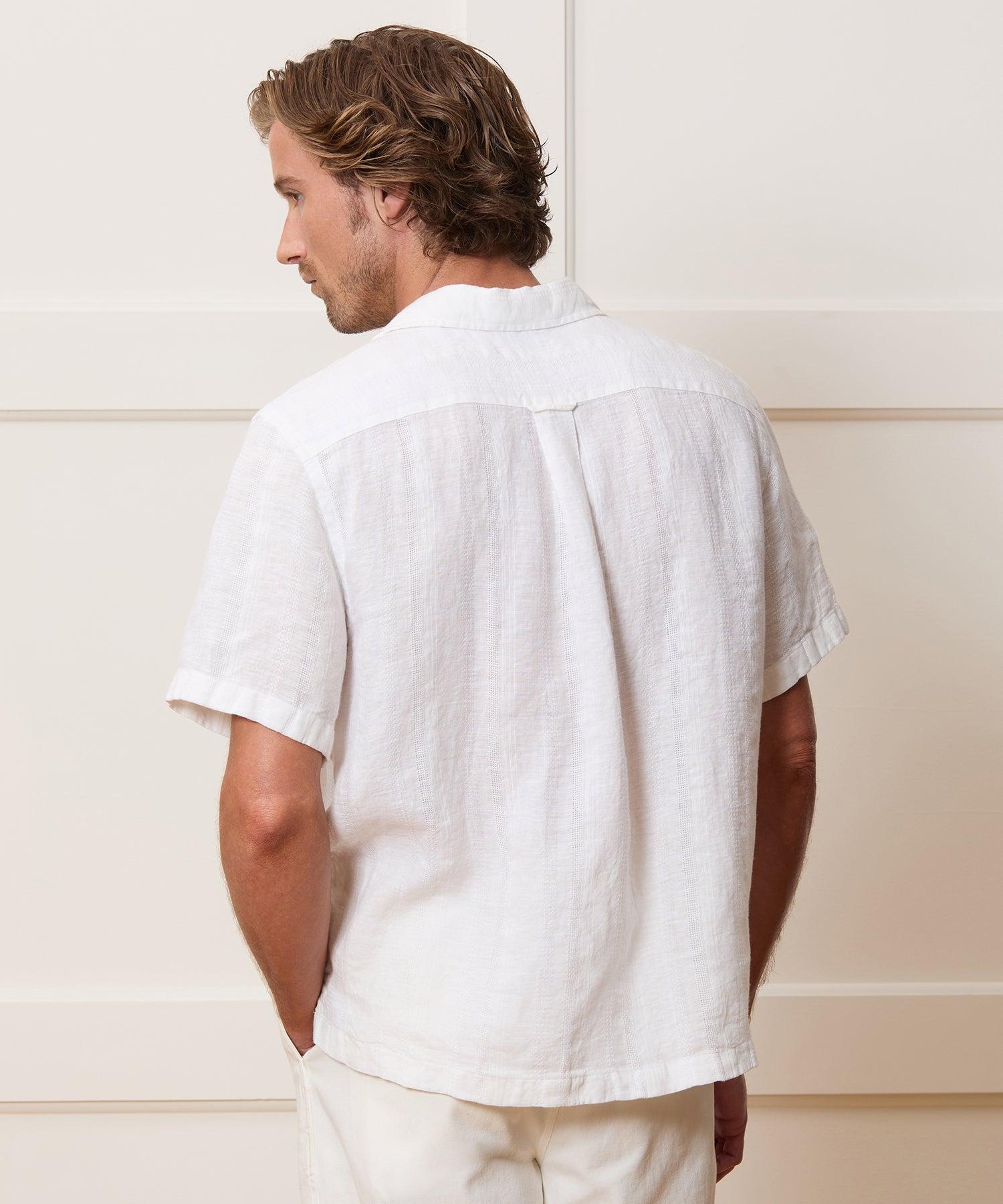 Textured Cropped Sea Soft Irish Linen Camp Collar Shirt Product Image