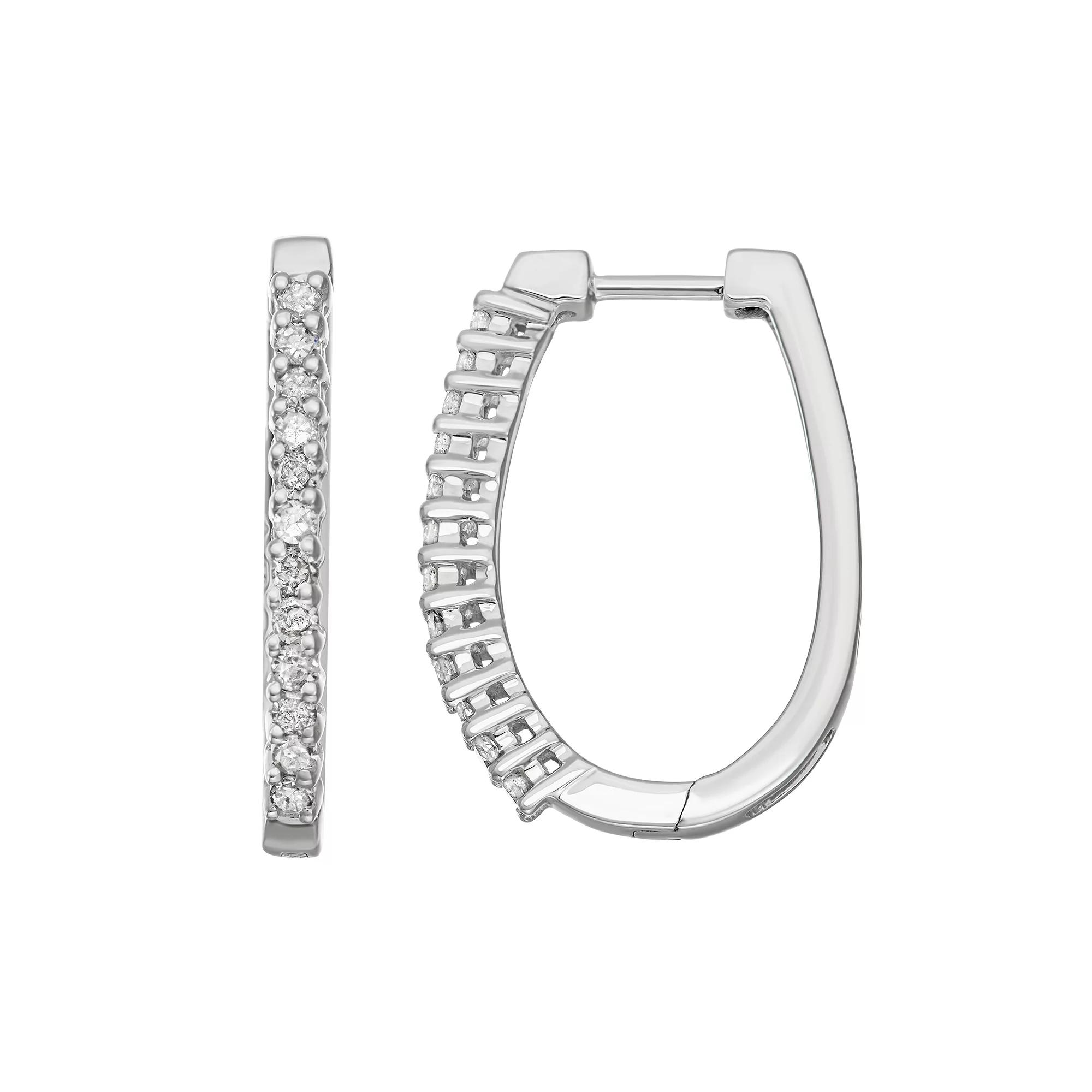 10k White Gold 1/2 Carat T.W. Diamond Oval Hoop Earrings, Women's, 10k Whgold Product Image