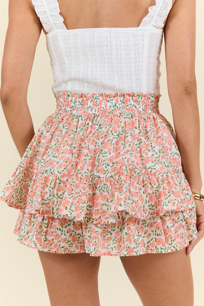 Pretty Moment Orange Multi Floral Print Tiered Mini Skort DOORBUSTER Product Image