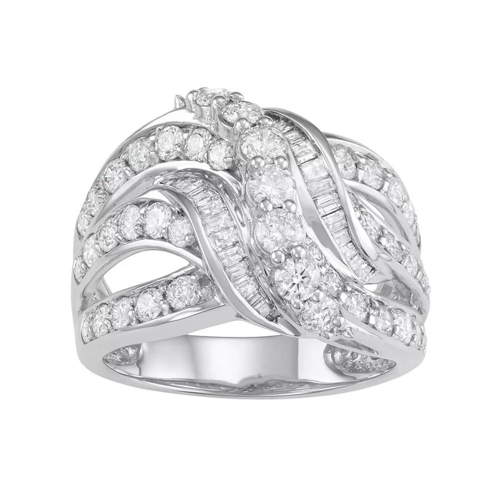 10k White Gold 2 Carat T.W. Diamond Swirl Multi Row Ring, Women's, Size: 7 Product Image