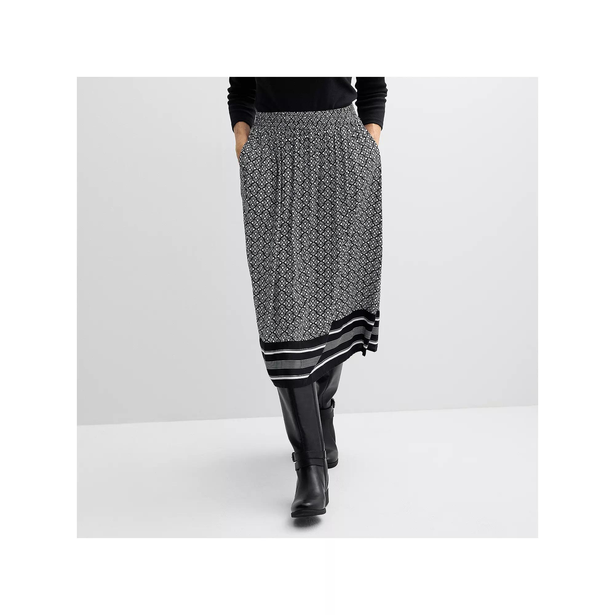 Petite Croft & Barrow Tiered Polished-Front Pull-On Skirt, Women's, Size: XL Petite, Black Chic Tile Product Image