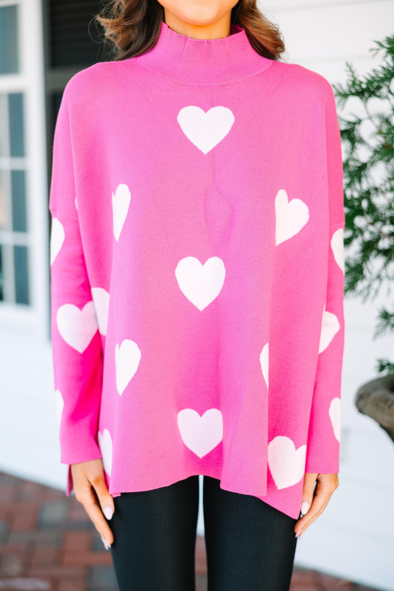 Quick Decisions Pink & White Heart Sweater Female Product Image