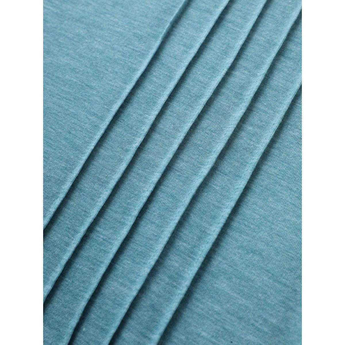 Plus Size Solid Seam Detail Keyhole T-shirt LightBlue Women Casual Pleated Round Neck Everyday T-shirts BloomChic 10/M Product Image