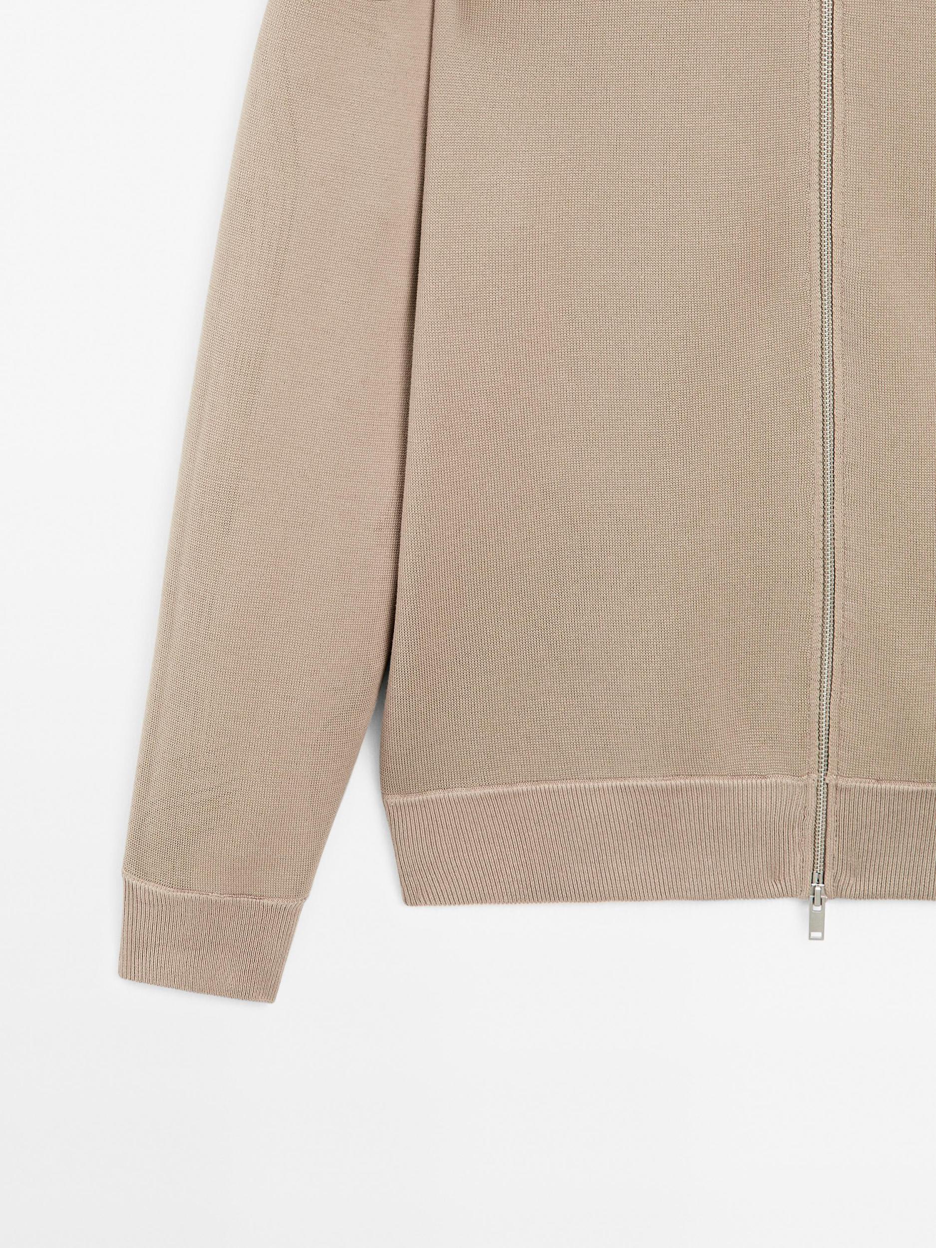 Cotton blend zip-up knit cardigan Product Image