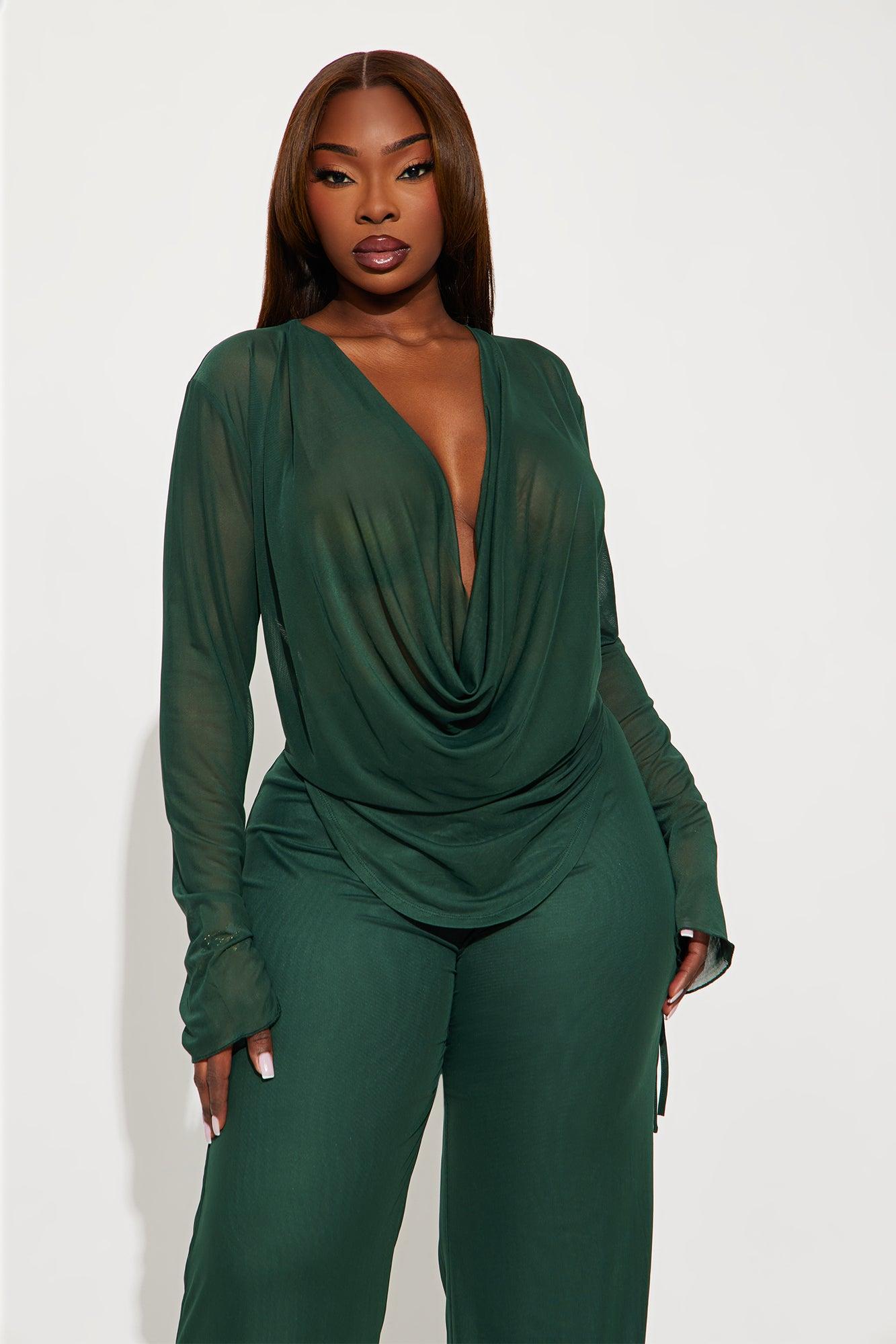 Silent Muse Cowl Neck Mesh Pant Set - Hunter Female Product Image